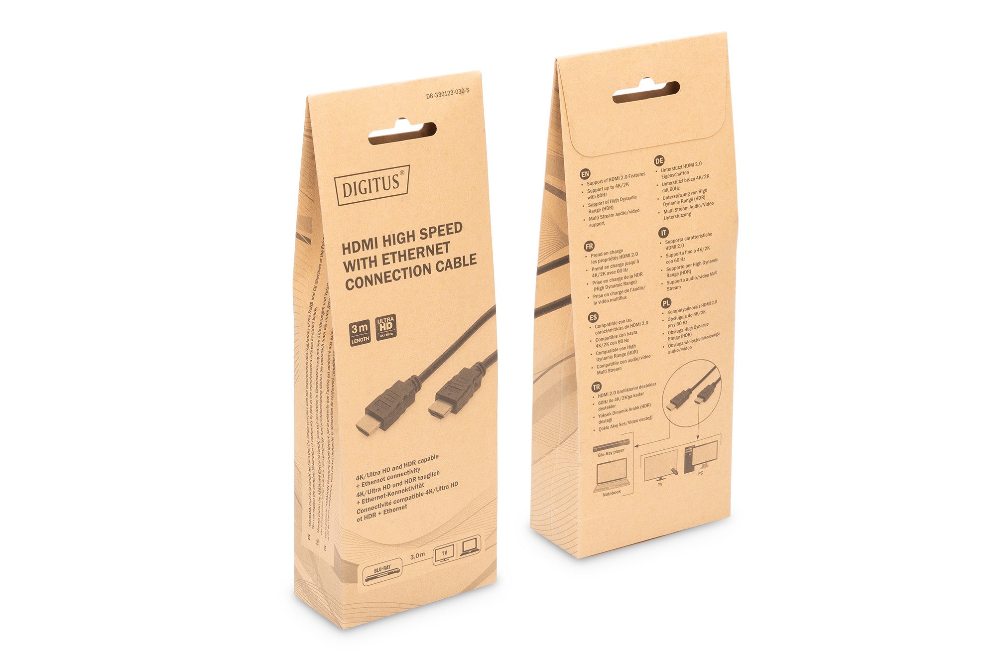 DB-330123-050-S  Cable HDMI A-A  5 metros Negro 4K 60Hz 48Gbit Version 2.0 Blister Carton DIGITUS