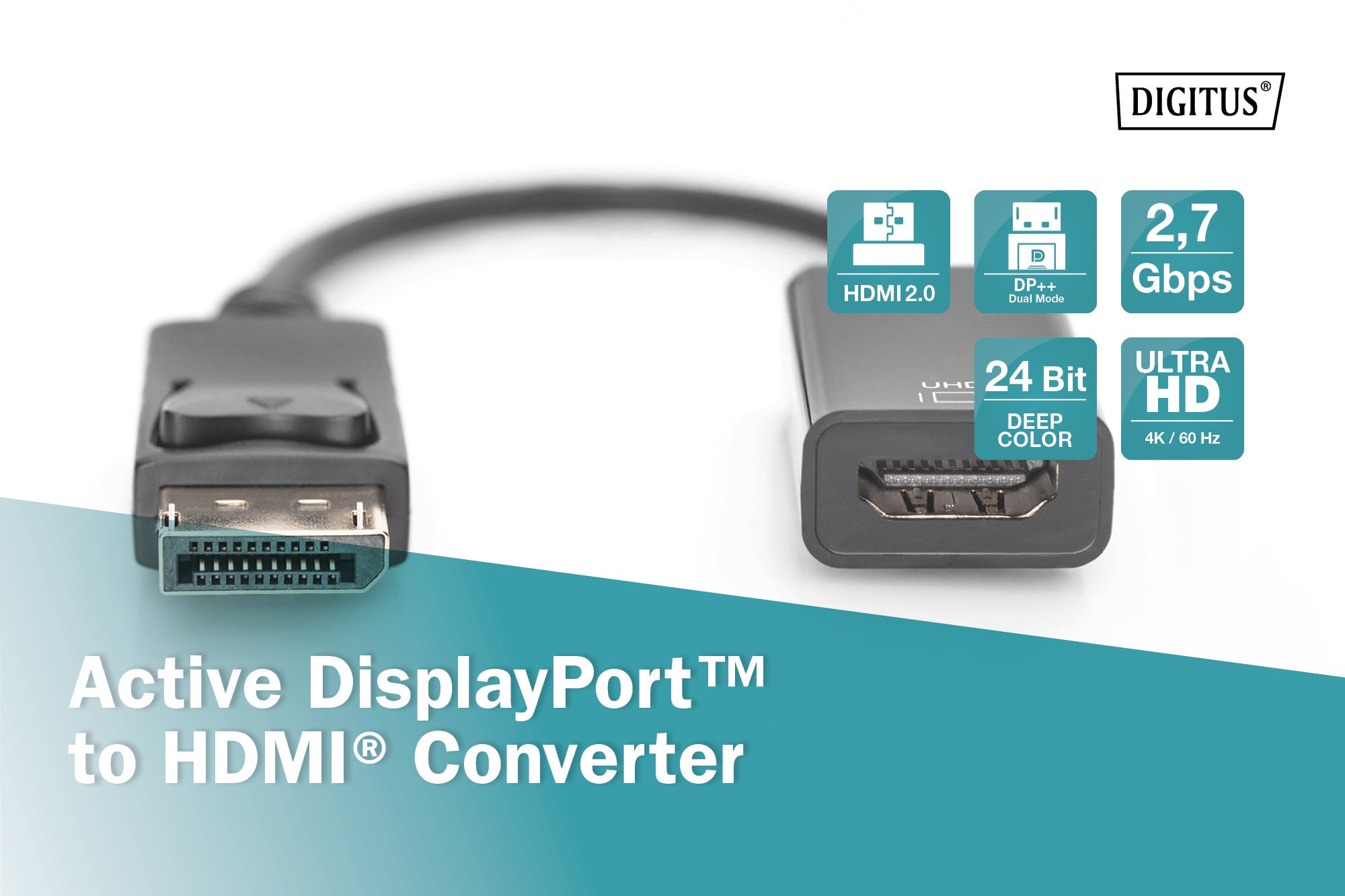 DB-340415-002-S  Adaptador Displayport 1.2 Macho a HDMI 2.0 Hembra Activo 20C