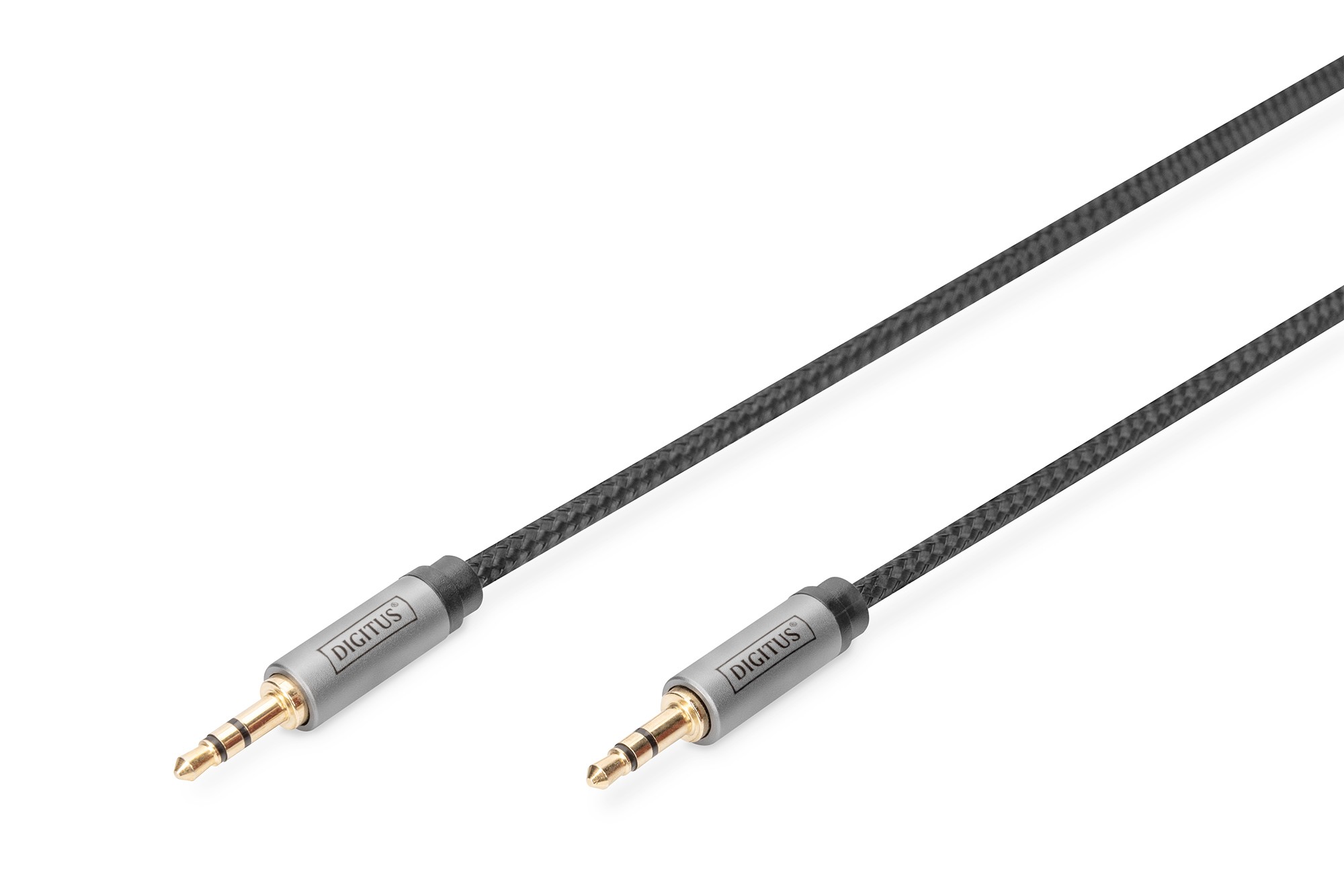 DB-510110-030-S  Cable de audio AUX estéreo 3,5 mm, 3 m Carcasa de aluminio, dorado, con envoltura de NYLON