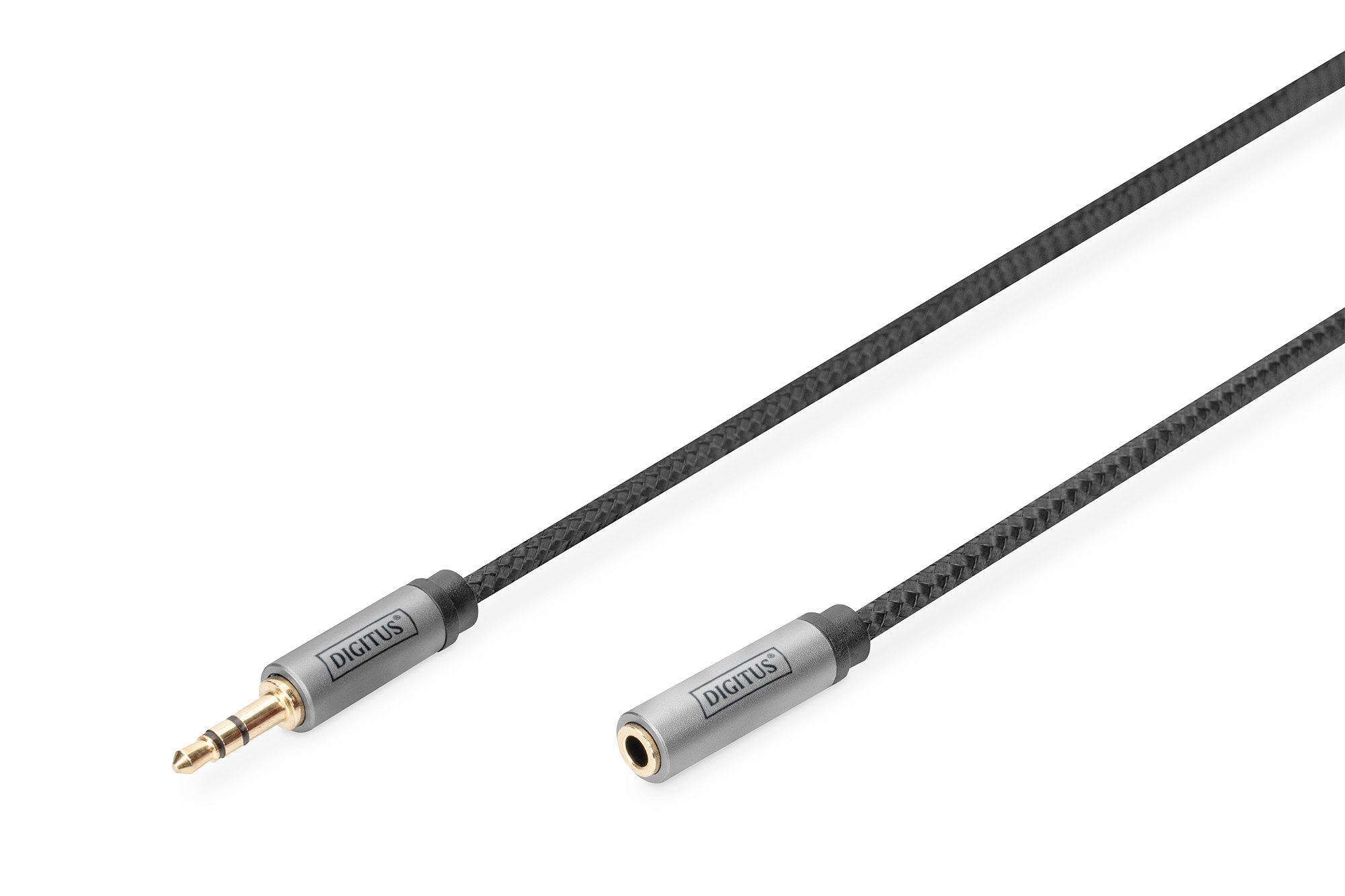 DB-510210-010-S  Cable de audio estéreo AUX 3,5 mm macho a hembra Carcasa de aluminio, dorado, envoltura de NYLON, 1 m