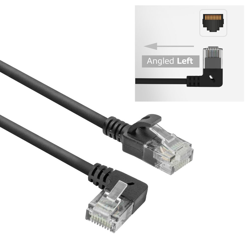 DC1901  Latiguillo CAT 6A, S/FTP,  1.00 m, Negro, LSZH Slim Conector x 1 &aacute;ngulo de 90&deg; hacia la izquierda ACT