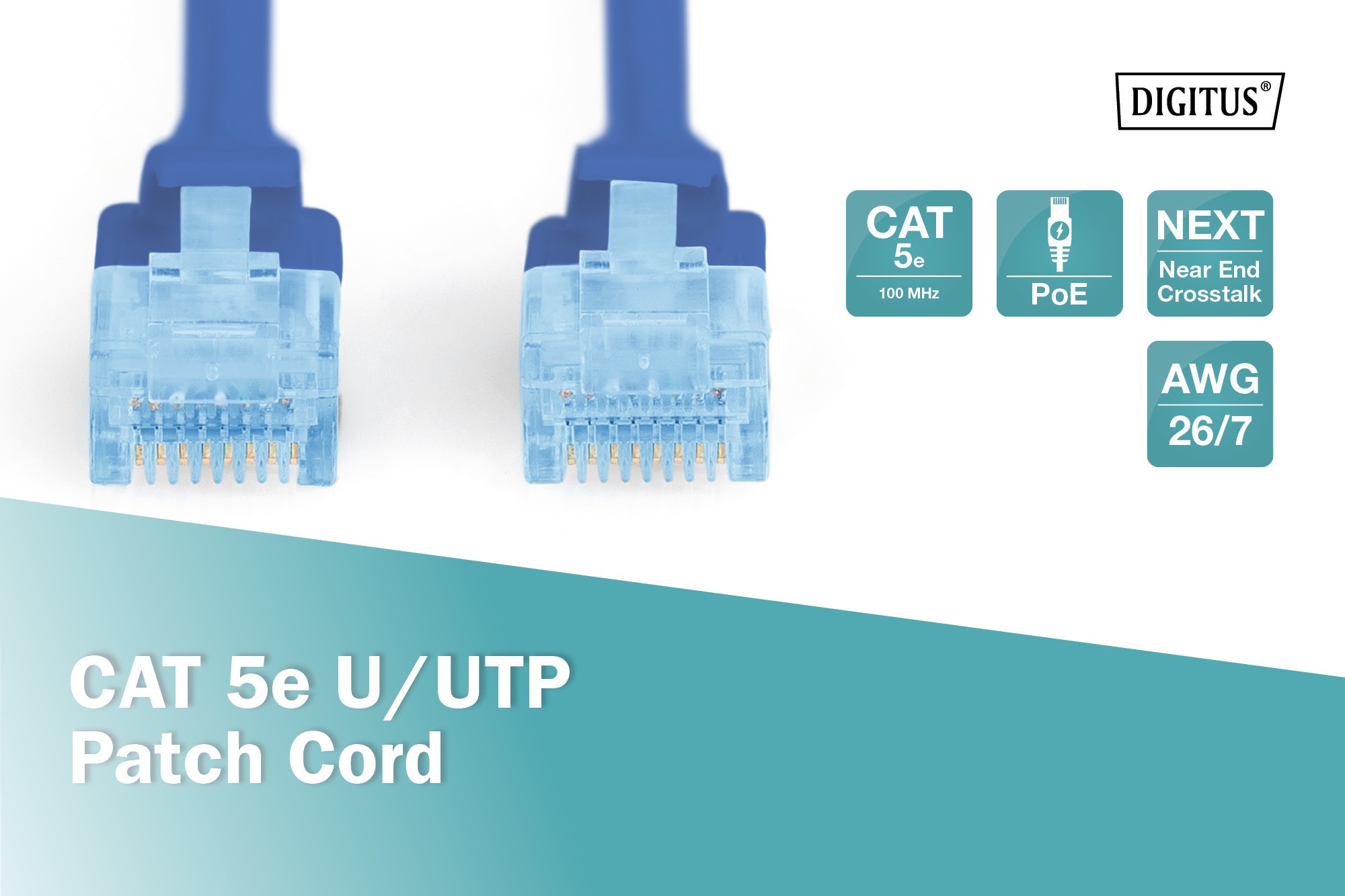 DK-1511-005/B  CAT 5e U-UTP patch cord, Cu, PVC AWG 26/7, length 0.5 m, color blue