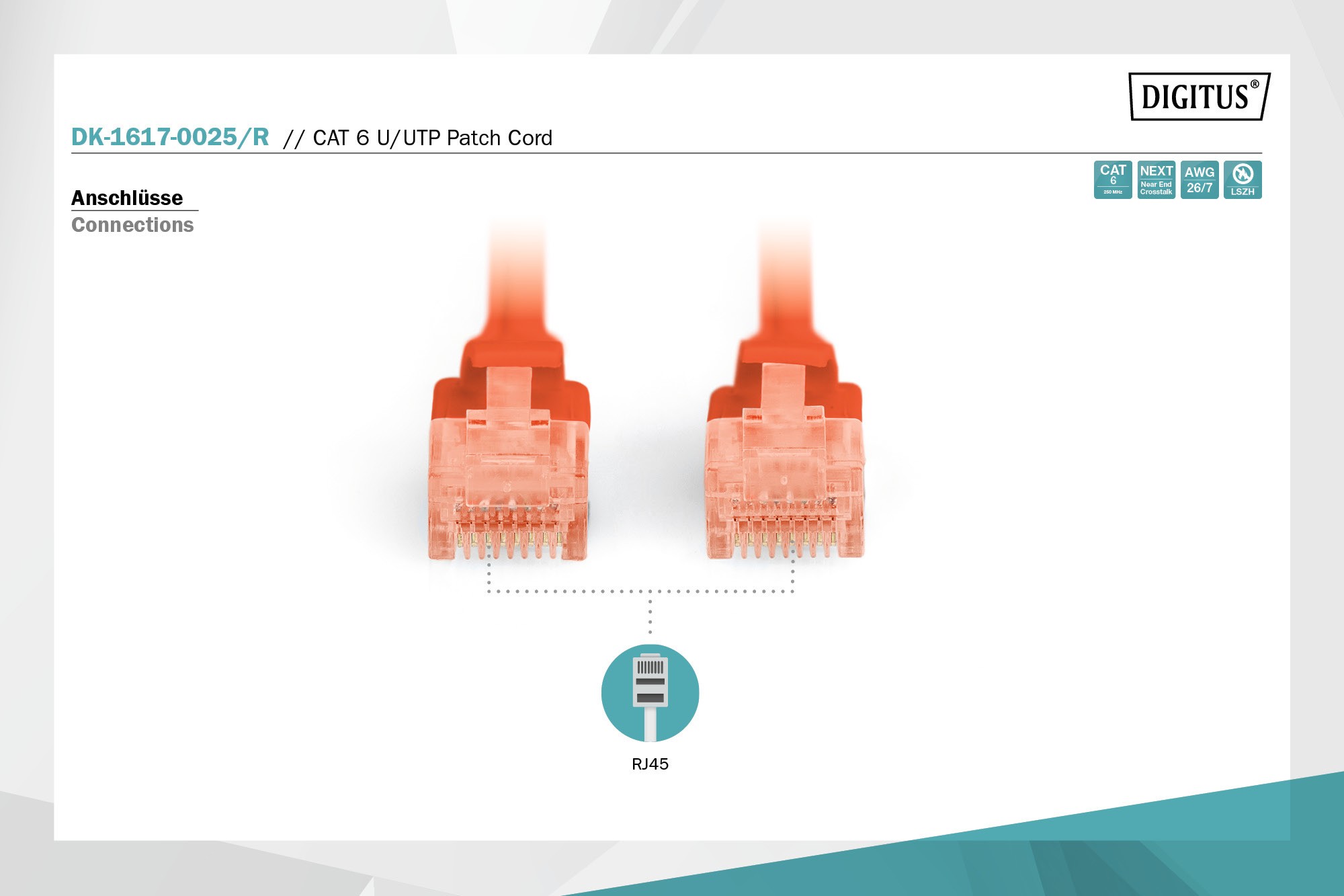 DK-1617-0025/R  Latiguillo CAT 6, U-UTP,  0.25 m, Rojo, LSZH