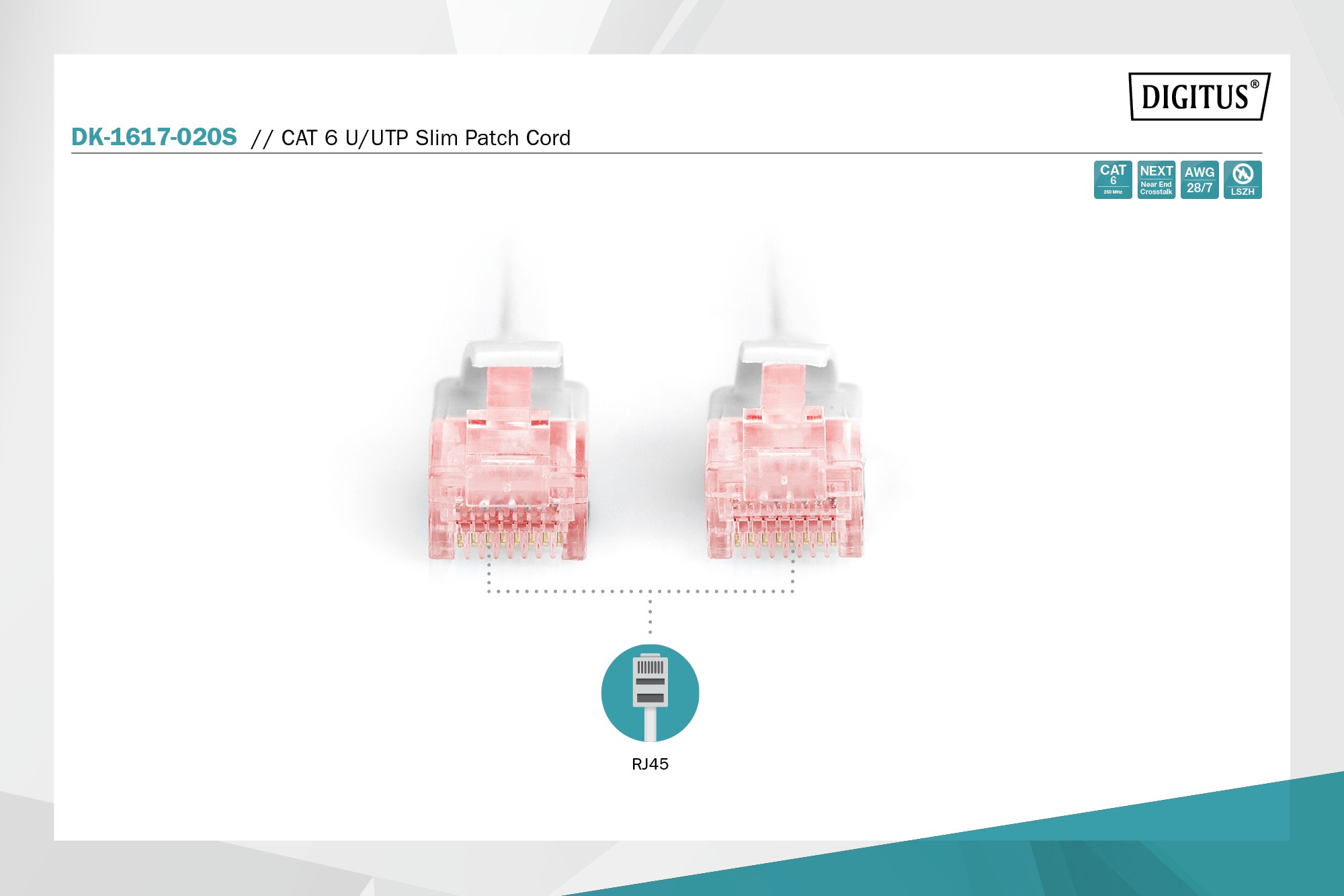 DK-1617-020S  Latiguillo CAT 6, U-UTP,  2.00 m, Gris, LSZH Cable Slim Ultra delgado (AWG) 28/7