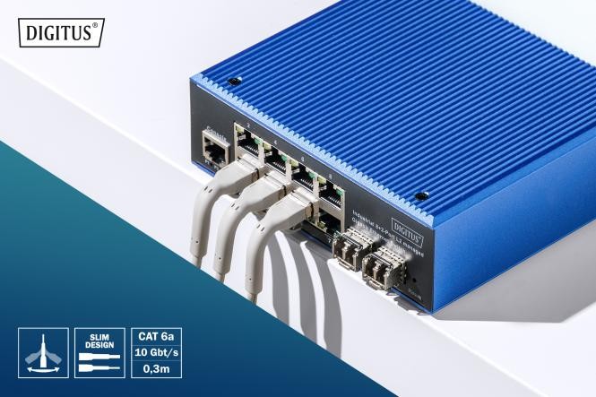 DK-1632-A-020B  Cable de conexi&oacute;n en &aacute;ngulo CAT 6A F-FTP, Ku,TPE-LSZH AWG 32/7, longitud 2 m, gris