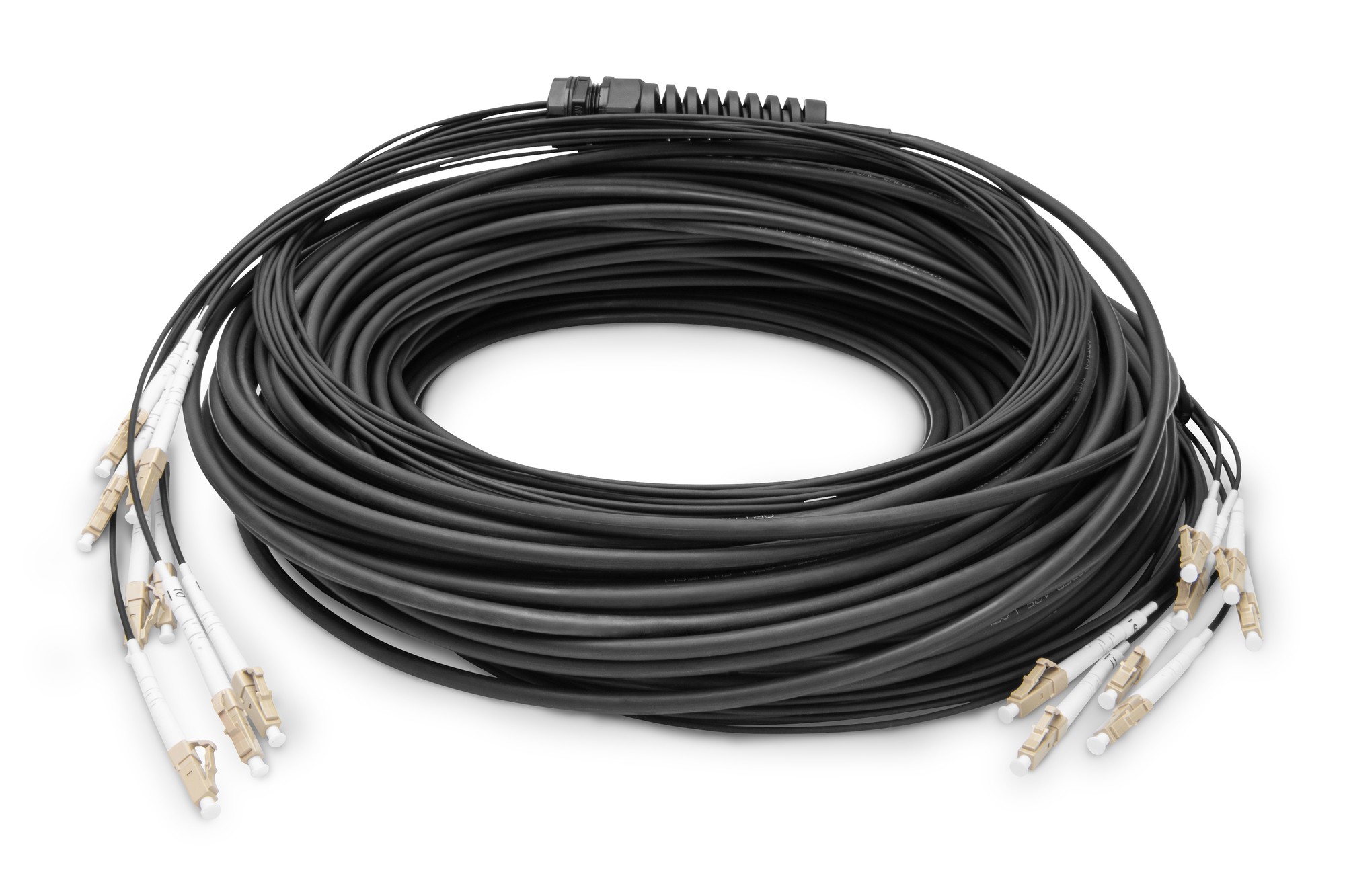 DK-24338U075BK-BBB  Cable multiconector  8 fibras, OM4, LC/UPC-LC/UPC universal, color: negro,  75 m