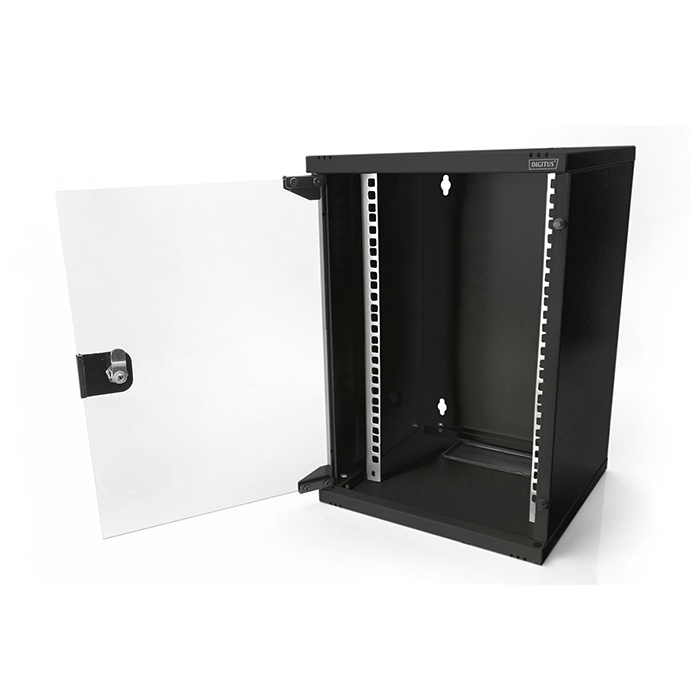 DN-10-09U-B  Armario Mural 10"  9U 464x312x300 mm, color Negro (RAL 9005) Puerta de Cristal