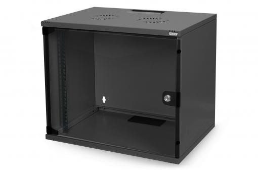 DN-19 07-U-S-SW  7U wall mounting cabinet, SoHo, unmounted 370x540x400 mm, glass front door, black (RAL 9005)