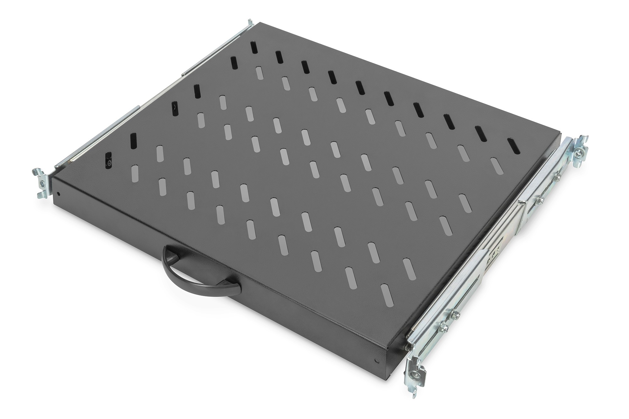 DN-19 TRAY-2-600-SW  Estante extraíble de 1UA para armarios con una profundidad de 600 mm 40x485x368 mm, hasta 25 kg, negro (RAL 9005)