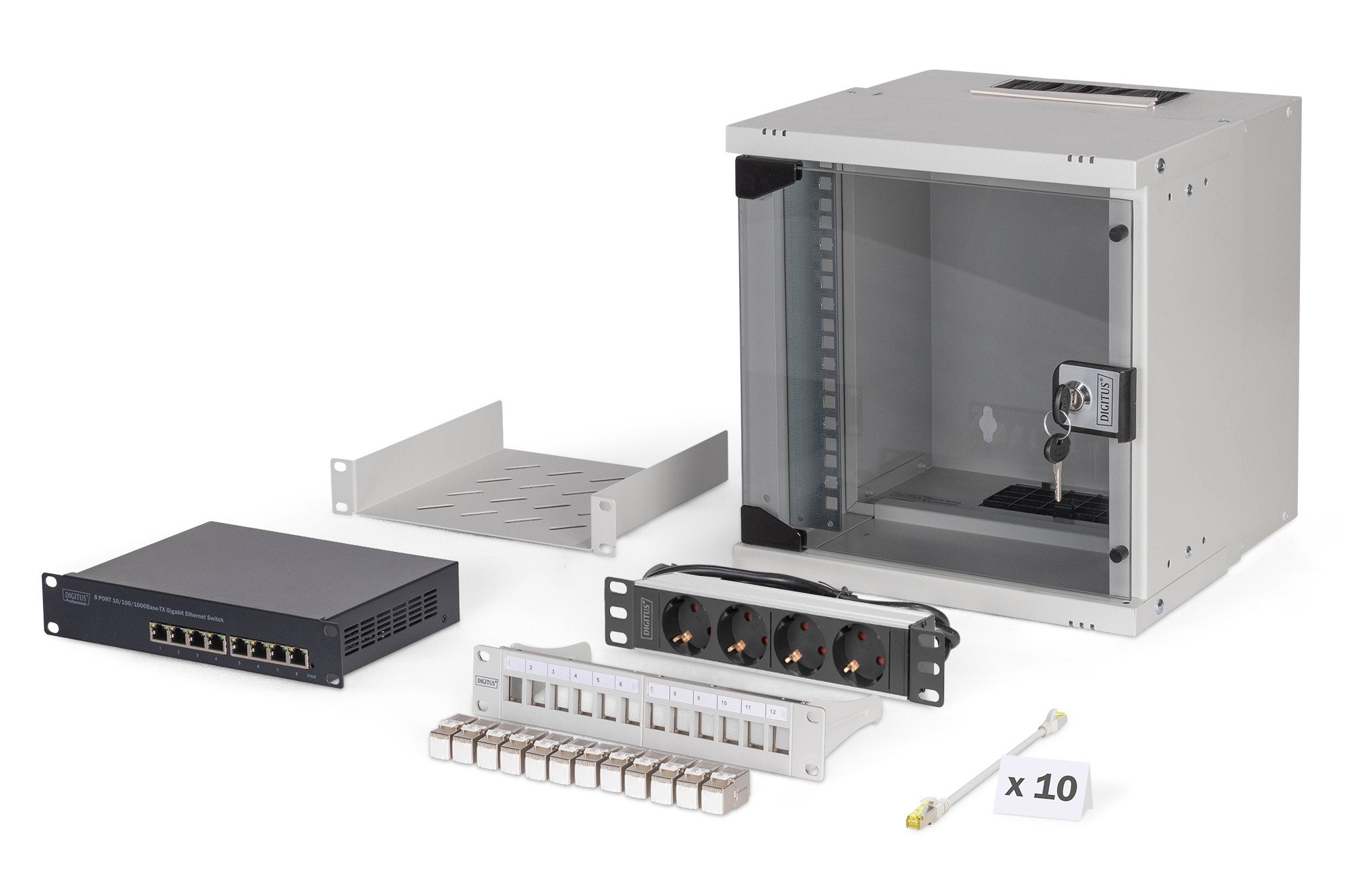 DN-49100-SET  Conjunto de red de 10", carcasa mural 6U y accesorios, gr Versión SOHO Pro, sin montar