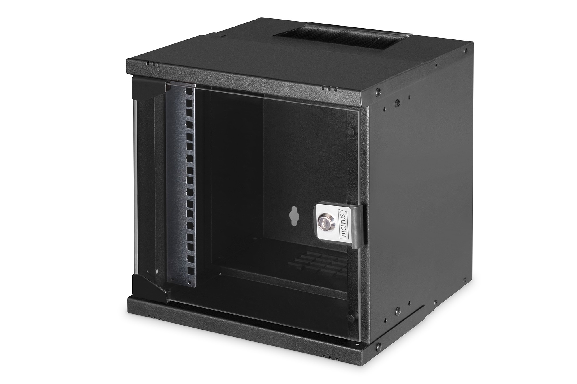 DN-49101  Armario Mural 10"  6U 325x315x300 mm, color Negro (RAL 9005) Puerta de Cristal SOHO - PREMONTADO