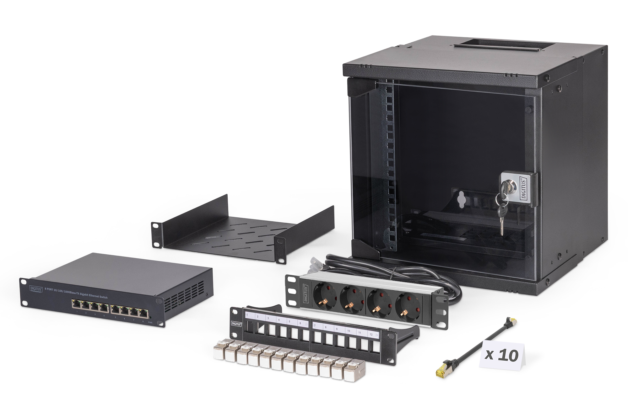 DN-49101-SET  Conjunto de red de 10", carcasa mural 6U y accesorios, negro Versión SOHO Pro, sin montar