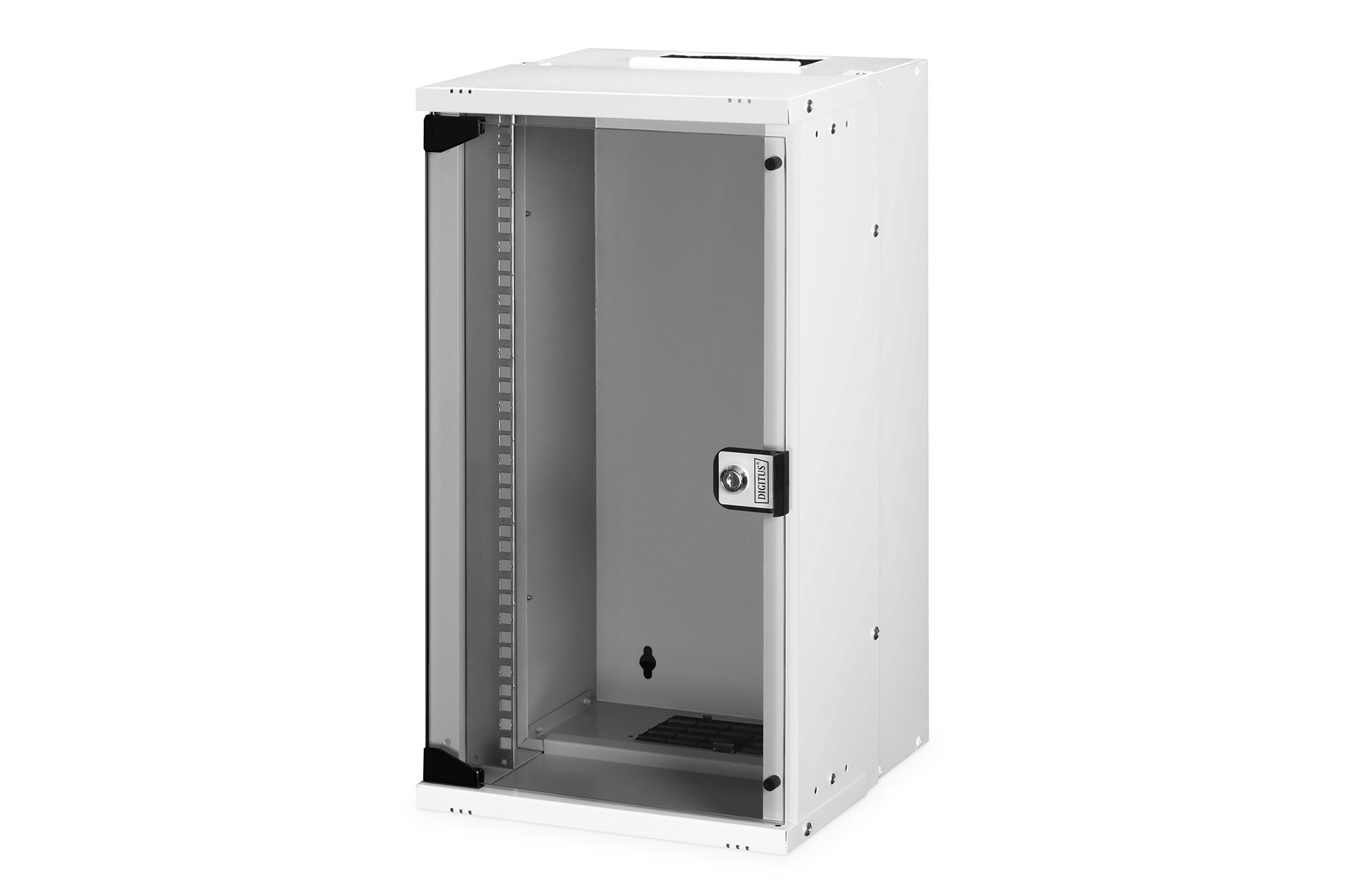 DN-49104  Armario Mural 10" 12U 592x315x300 mm, color Gris (RAL 7035) Puerta de Cristal SOHO-PREMONTADO