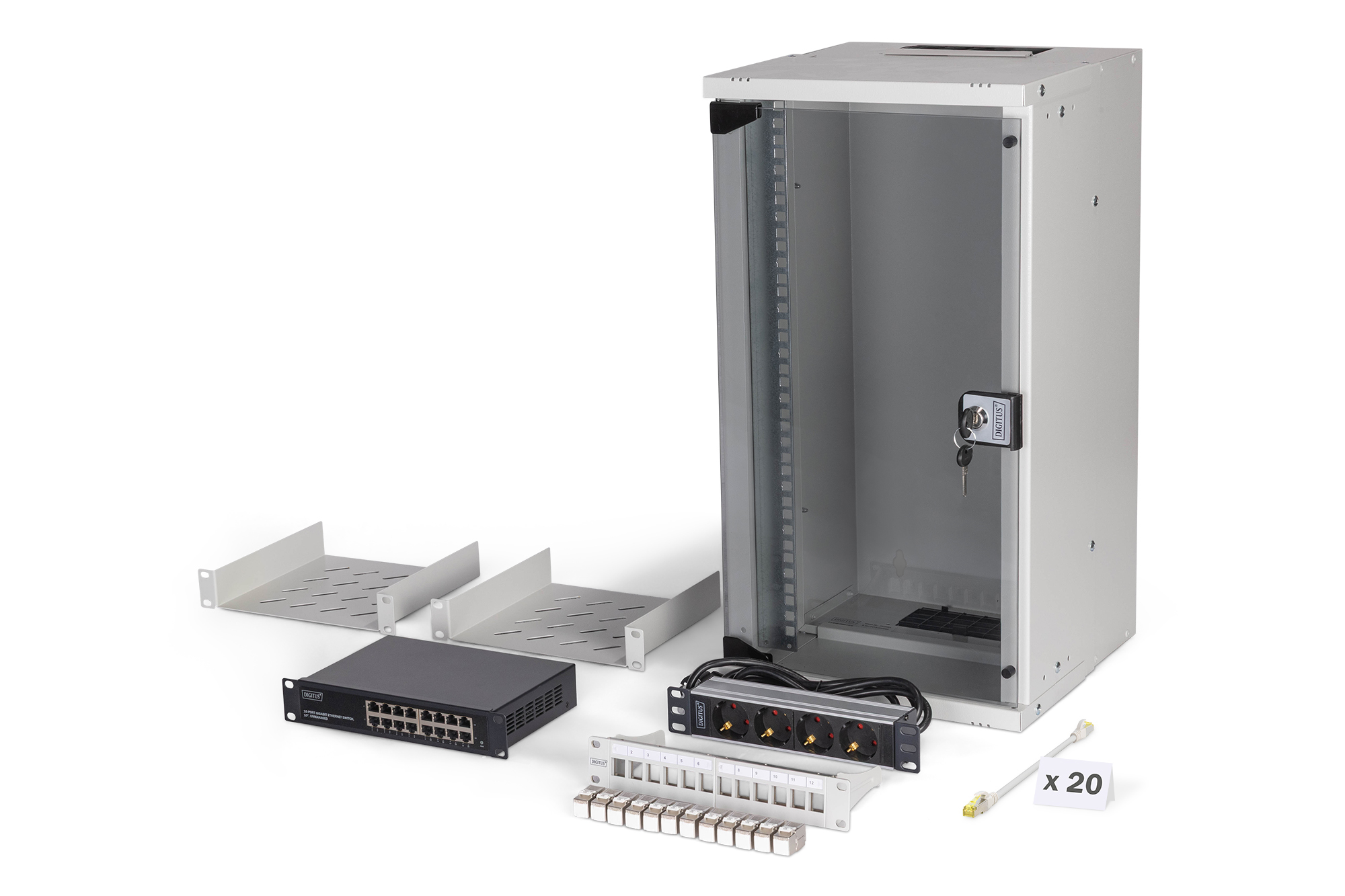 DN-49104-SET  Conjunto de red de 10", carcasa mural 12U y accesorios, gr Versión SOHO Pro, sin montar