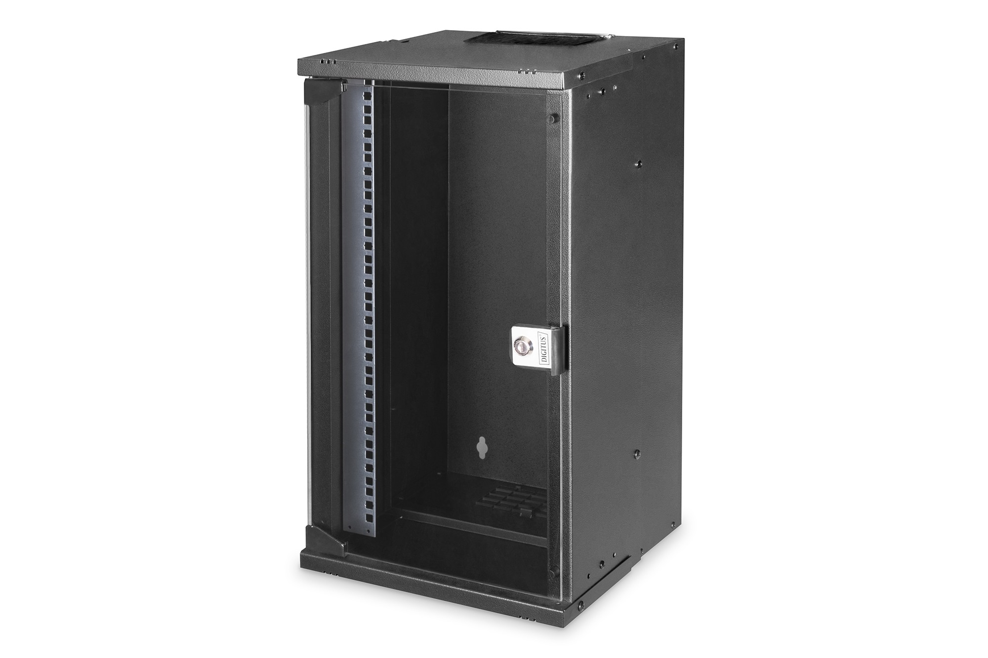 DN-49105  Armario Mural 10" 12U 592x315x300 mm, color Negro (RAL 9005) Puerta de Cristal SOHO - PREMONTADO