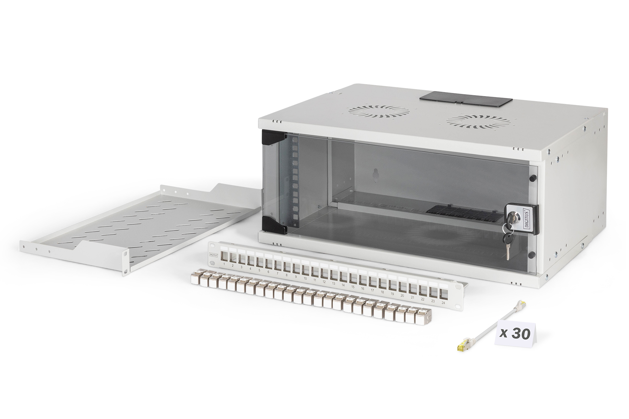 DN-49200-SET  Conjunto de red de 19", carcasa mural 4U y accesorios, gr Versión SOHO PRO, sin montar