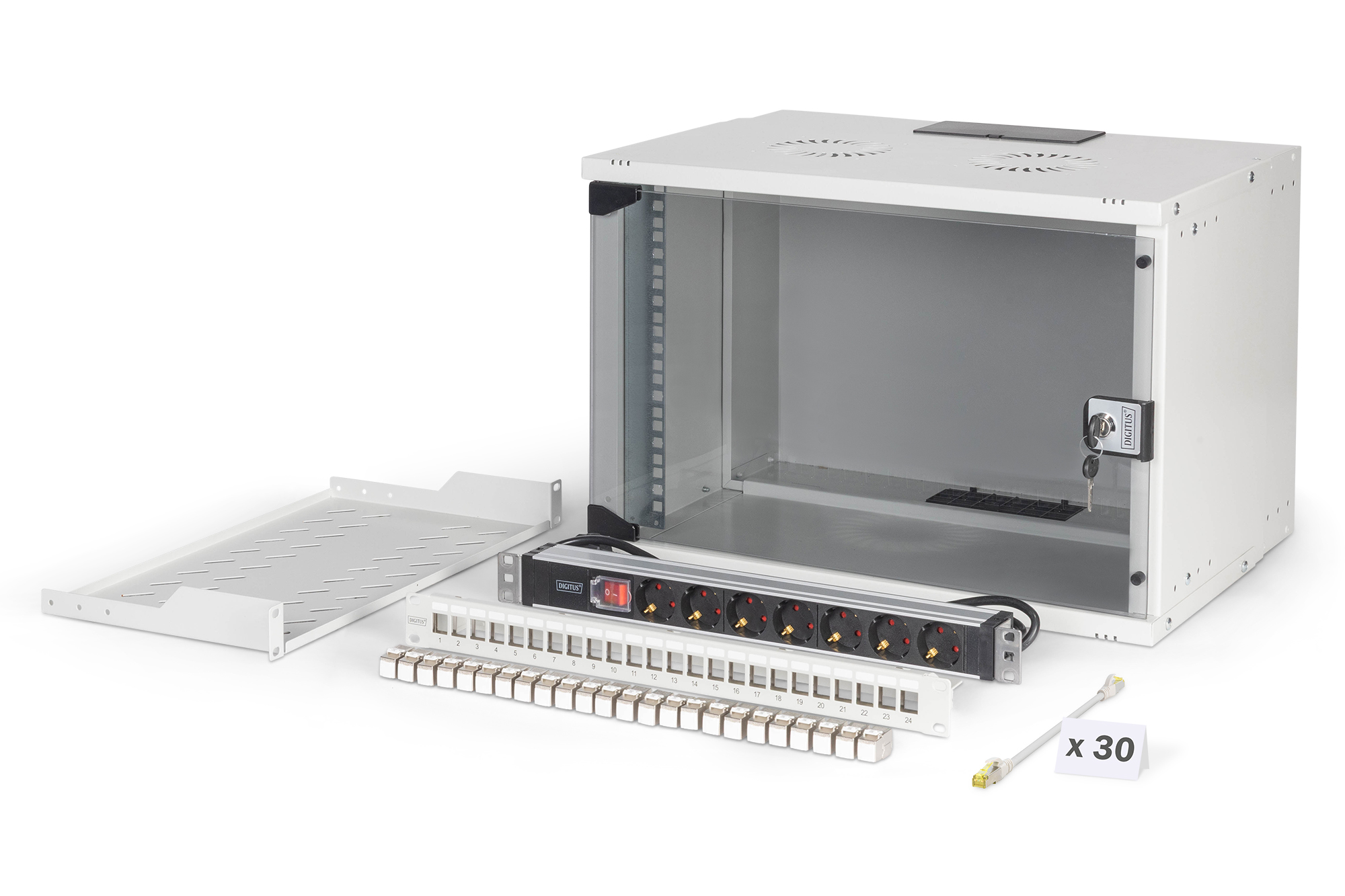 DN-49202-SET  Conjunto de red de 19", carcasa mural 7U y accesorios, gr Versión SOHO Pro, sin montar