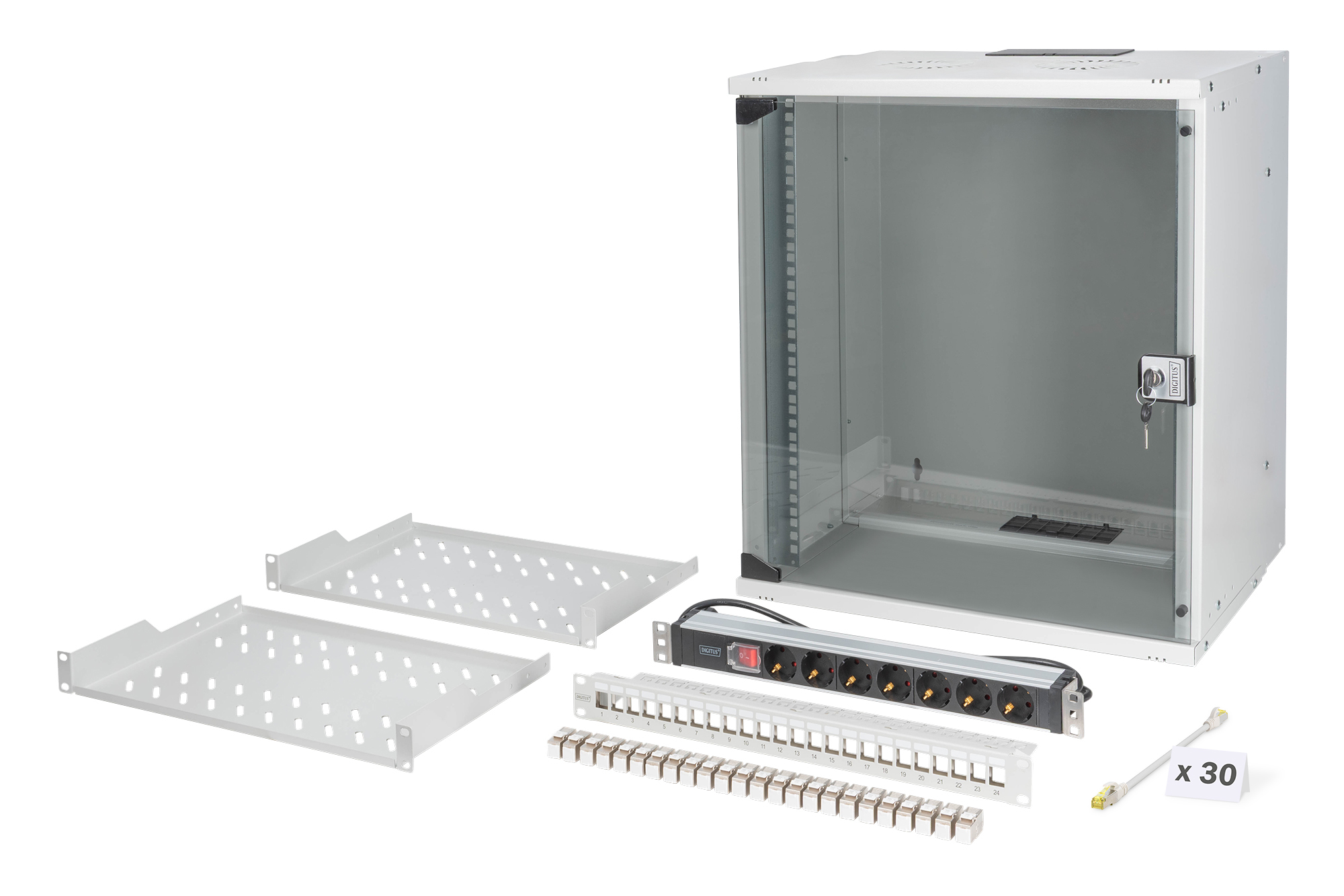 DN-49206-SET  Conjunto de red de 19", carcasa mural 12U y accesorios, gr Versi&oacute;n SOHO Pro, sin montar