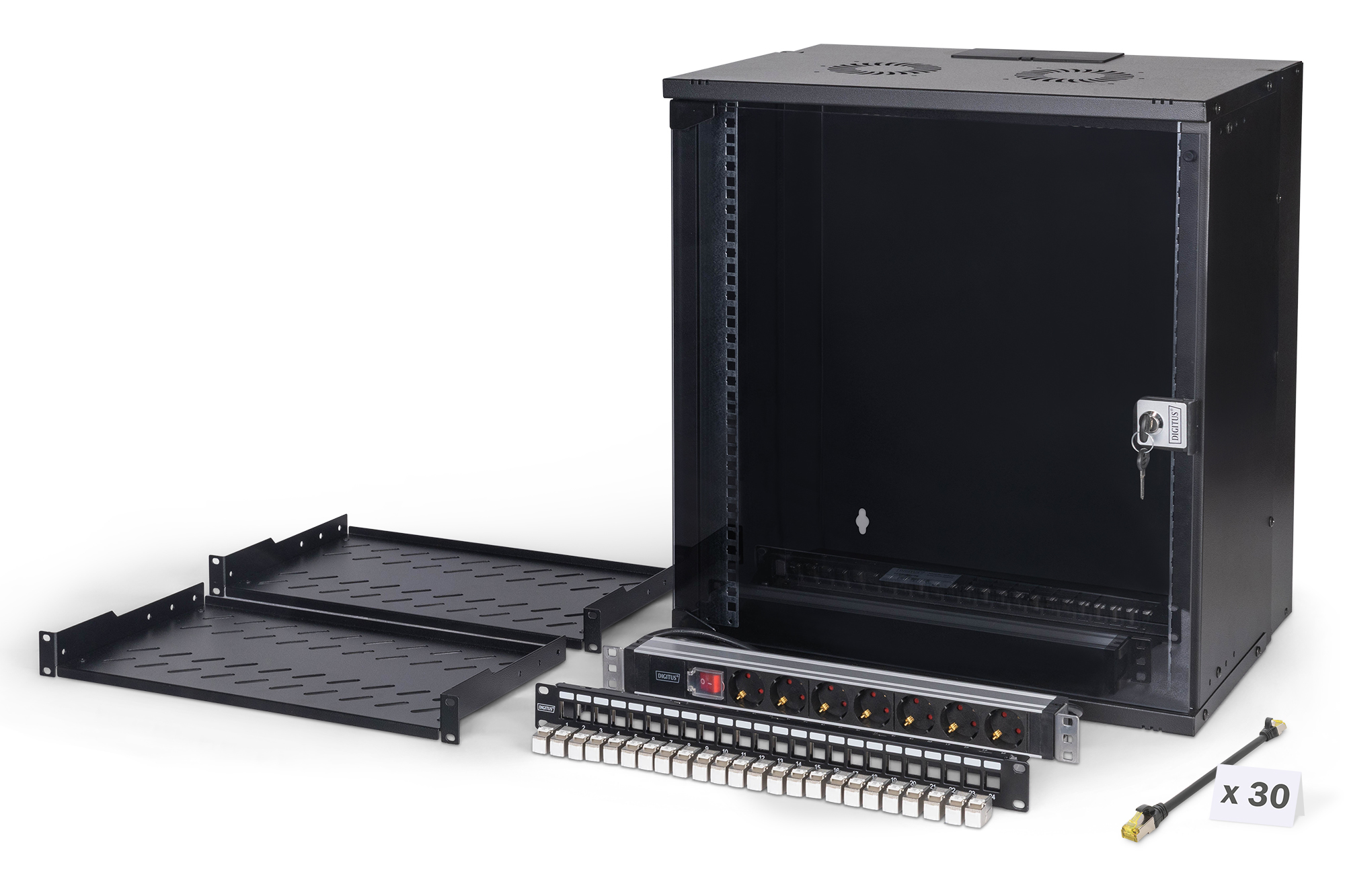 DN-49207-SET  Conjunto de red de 19", carcasa mural 12U y accesorios, negro Versi&oacute;n SOHO Pro, sin montar