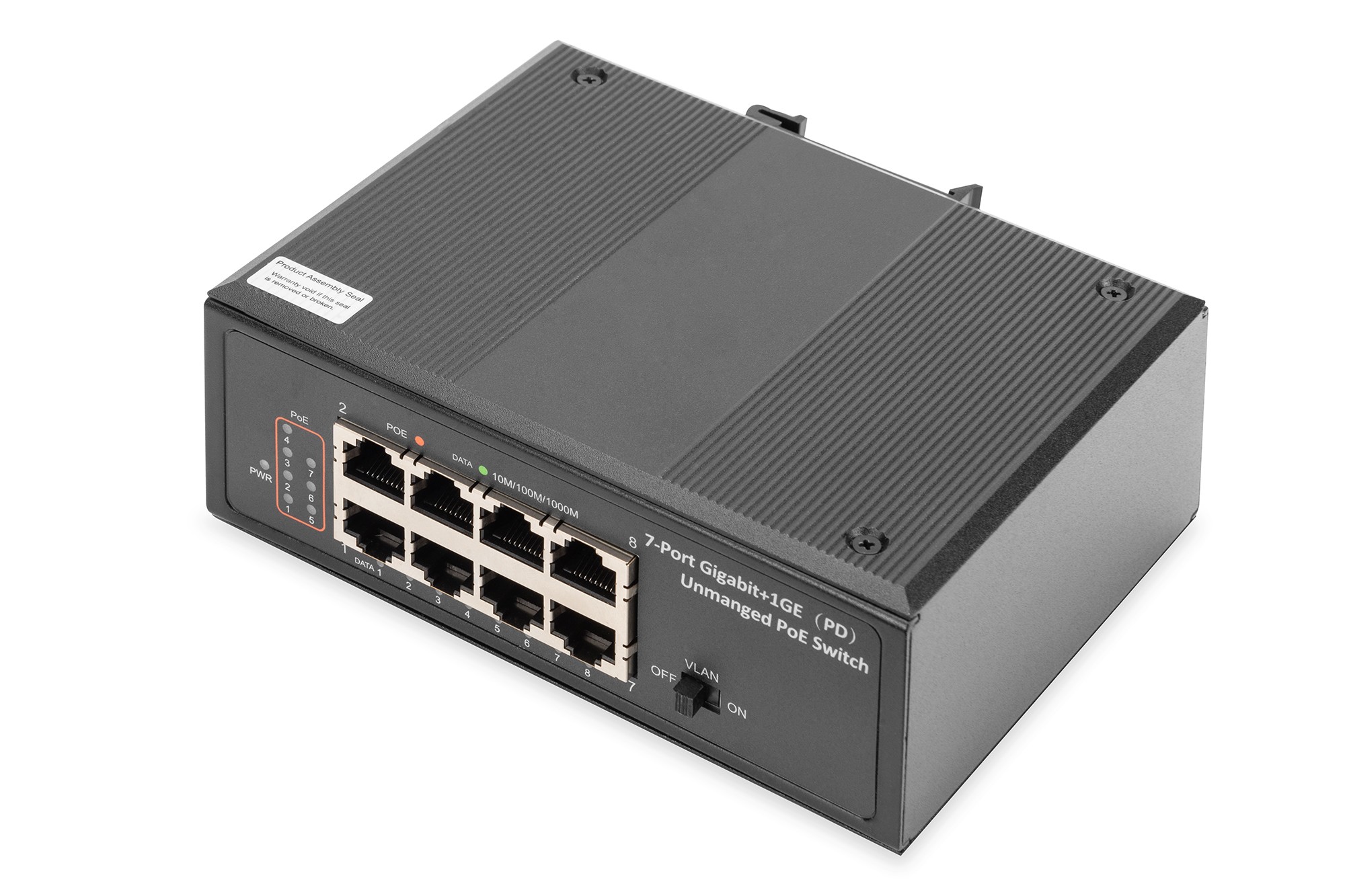 DN-651113  Interruptor Gigabit PoE+ industrial de 7 puertos con 1 puerto PD IEEE802.3af/at, riel DIN, intervalo de temperatura amplio