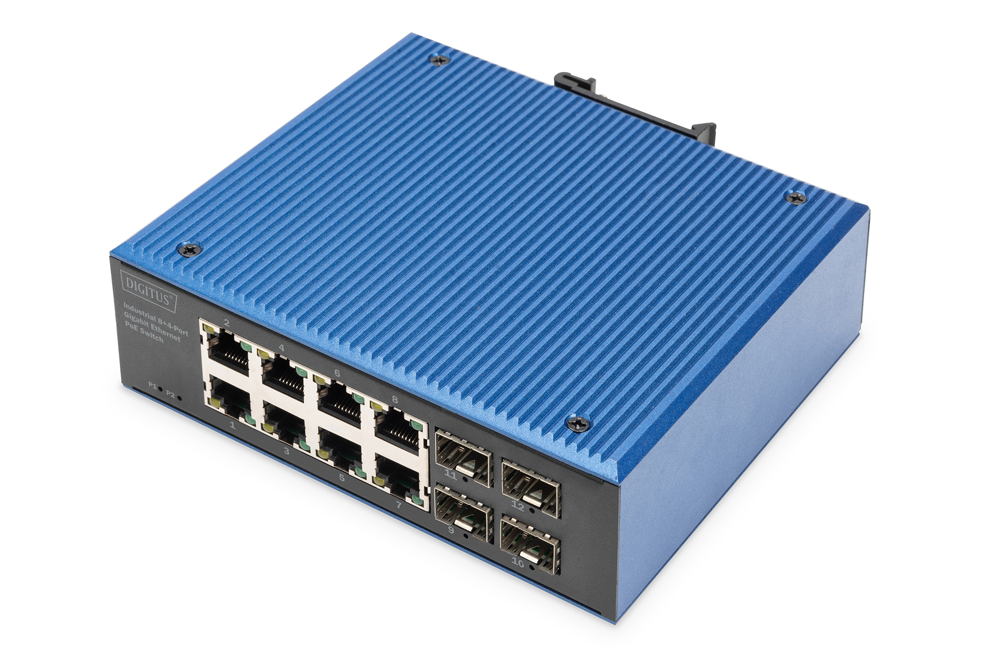 DN-651153  Conmutador PoE Gigabit Ethernet industrial de 8+4 puertos 8 x GE RJ45 + 2 puertos SFP+, PoE