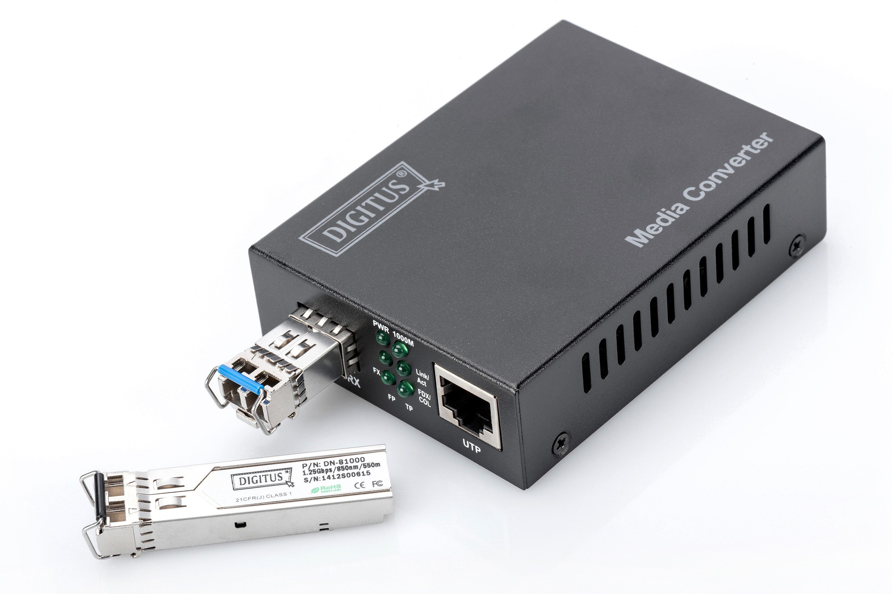 DN-82211  Convertidor de medios de 10 Gigabit RJ45 / SFP admite 1G, 2,5G, 5G y 10G, 12V, 5W