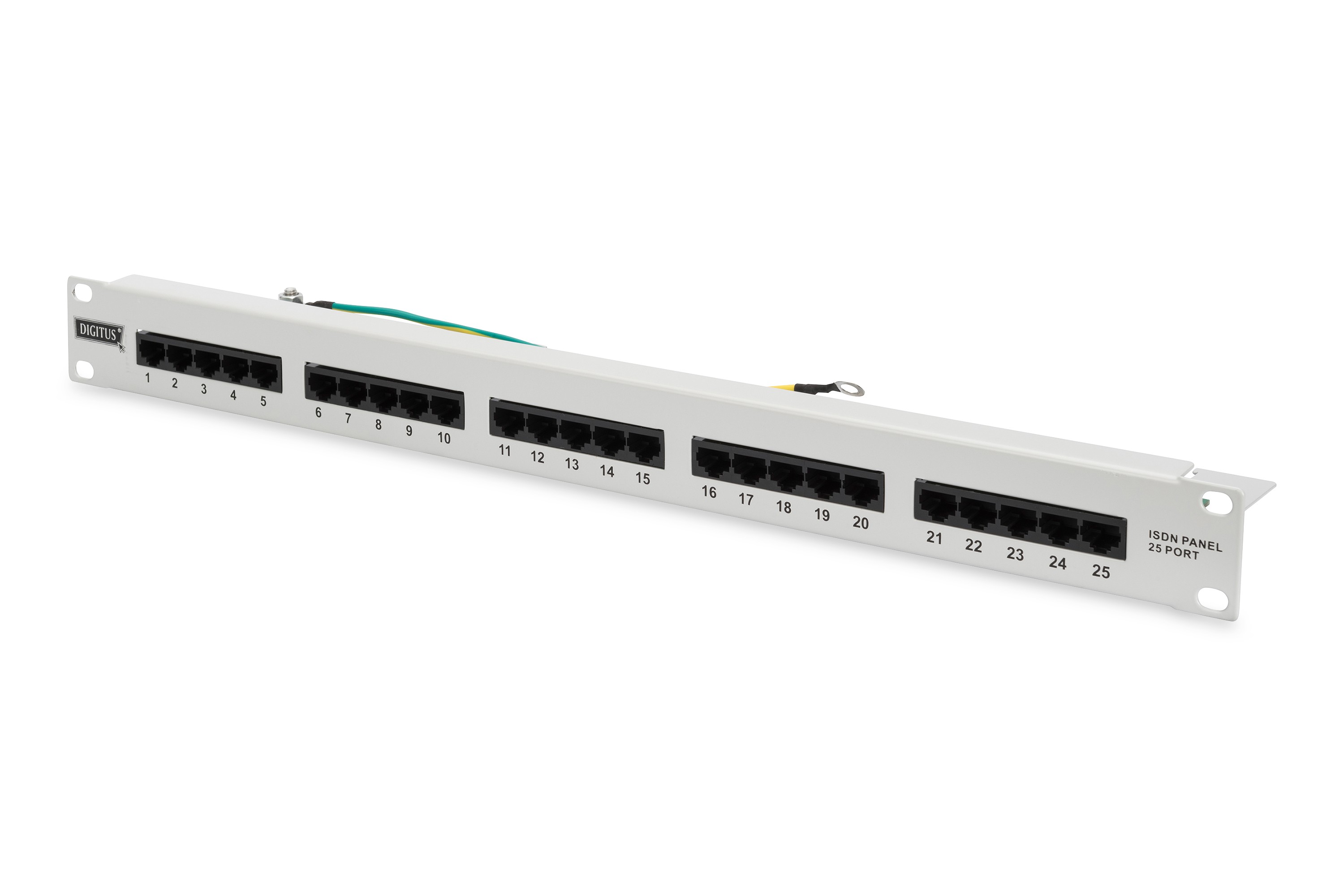 DN-91325-1  Panel de conexi&oacute;n RDSI CAT 3, sin apantallar, 25 puertos RJ45, 8P4C, LSA, 1U, montaje en bastidor, gris, 482x44x109 Gris RAL7035