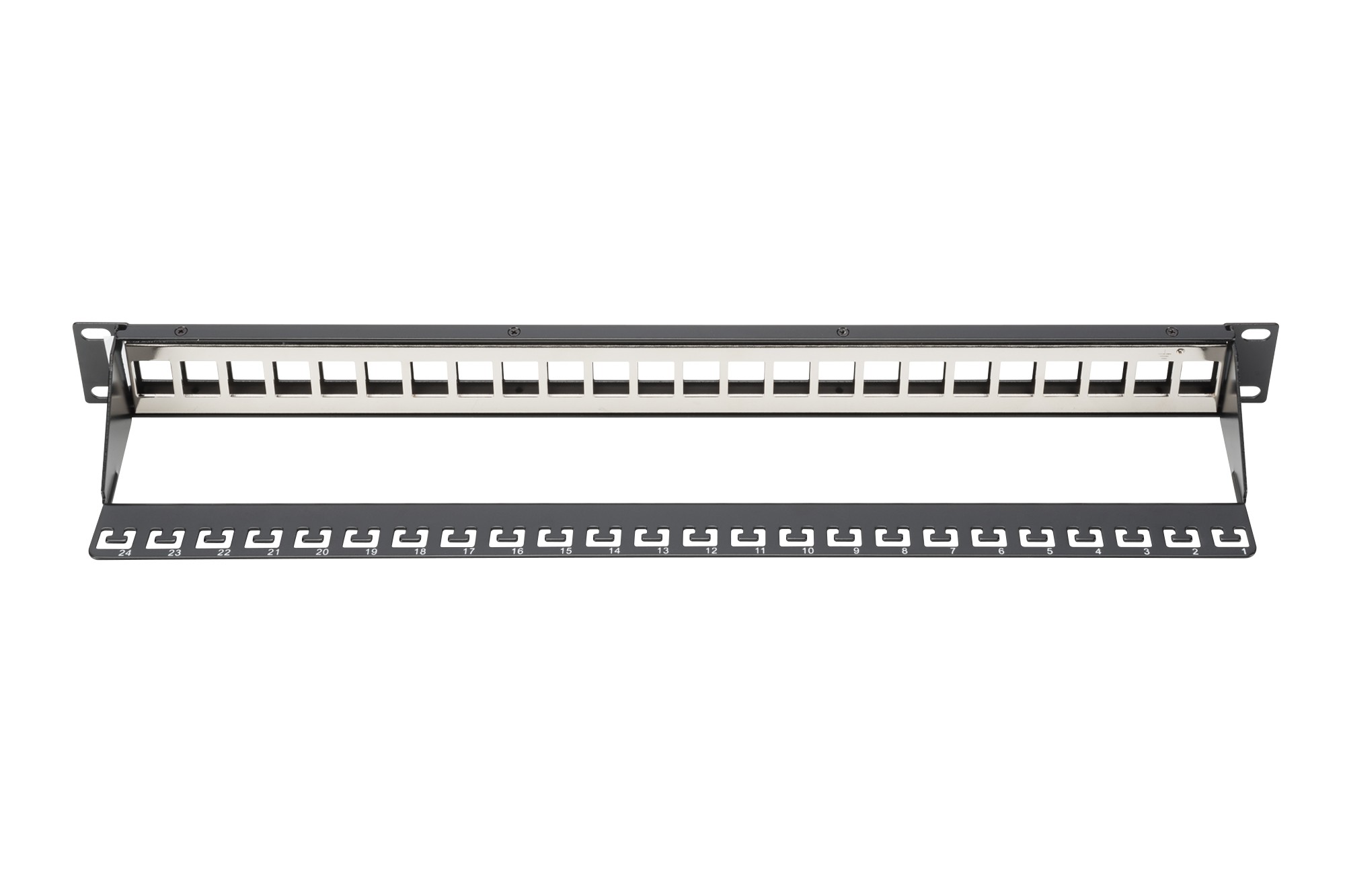 DN-91411  Panel 19" 24 puertos modular 1U negro Con bandeja de cables