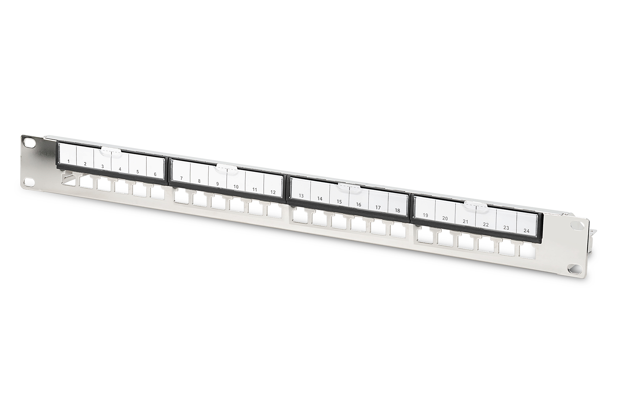 DN-91411-G  Panel de conexi&oacute;n modular galvanizado, apantallado, 24 puertos, en blanco, 1U, montaje en bastidor, negro RAL 9005 **