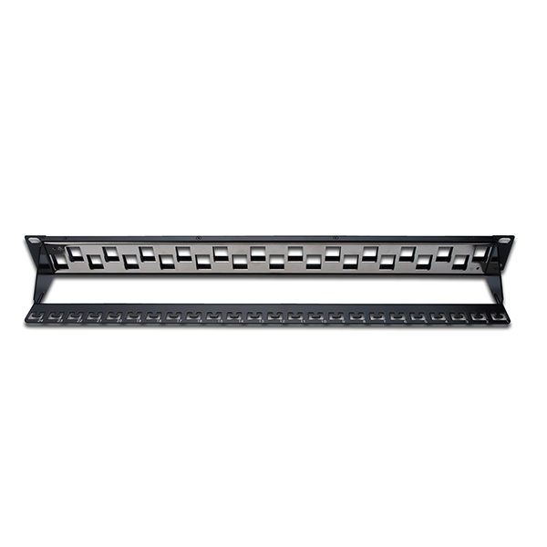 DN-91412  Panel 19" 24 puertos modular 1U escalonado negro