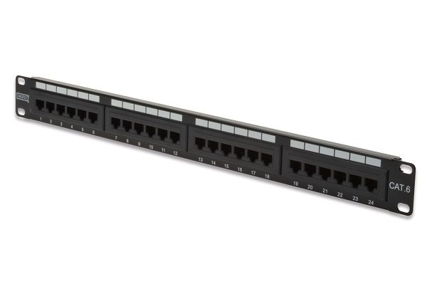 DN-91624U  Panel 19" 24 Puertos UTP Cat 6 Negro 1U Con Sujetacable Digitus