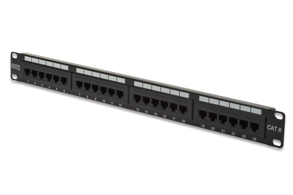 DN-91624U  Panel 19" 24 Puertos UTP Cat 6 Negro 1U Con Sujetacable Digi