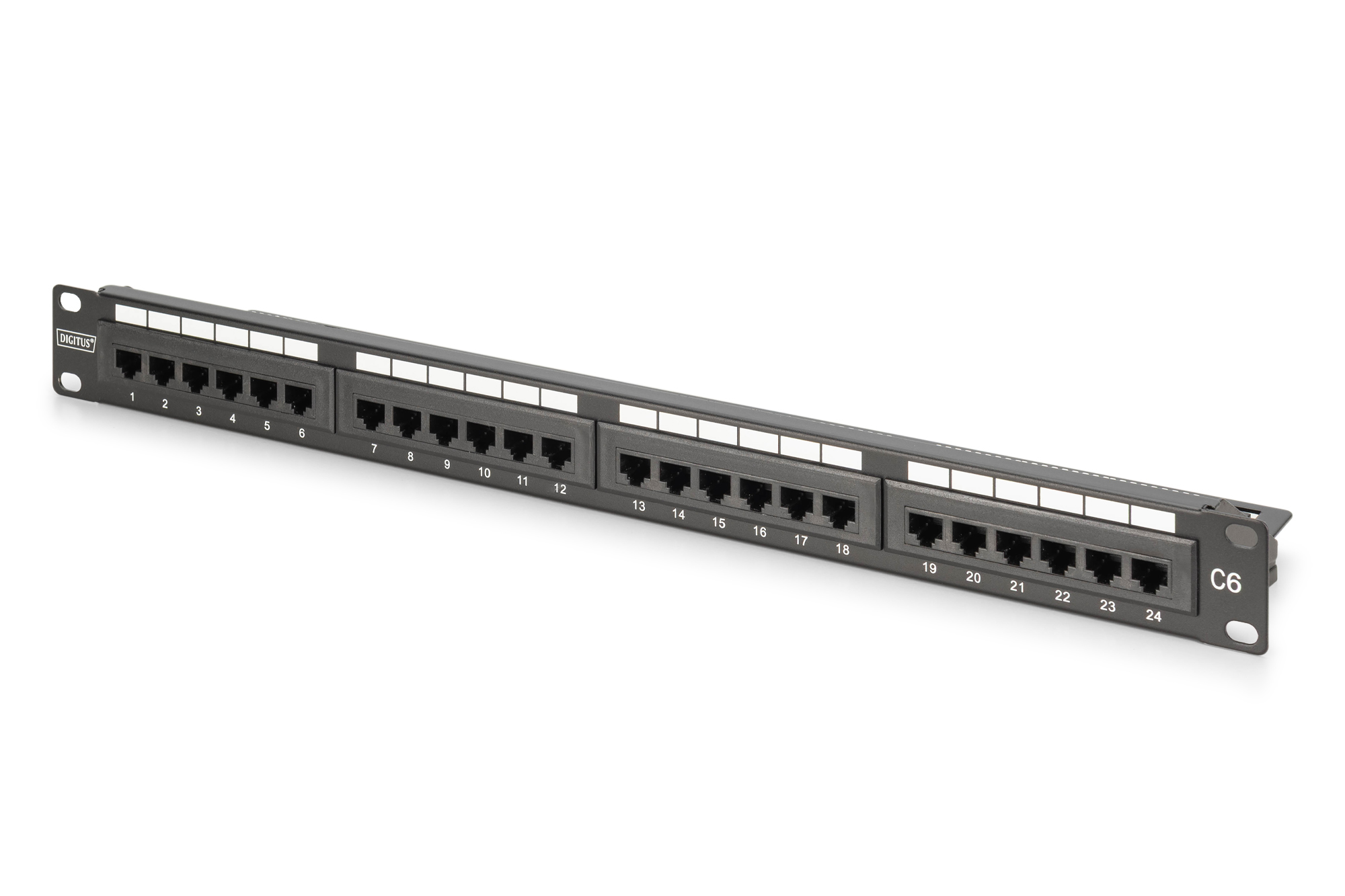 DN-91624U-CR  Panel 19" 24 Puertos  UTP Cat 6 Negro 1U Con Sujetacable Calse E Digitus
