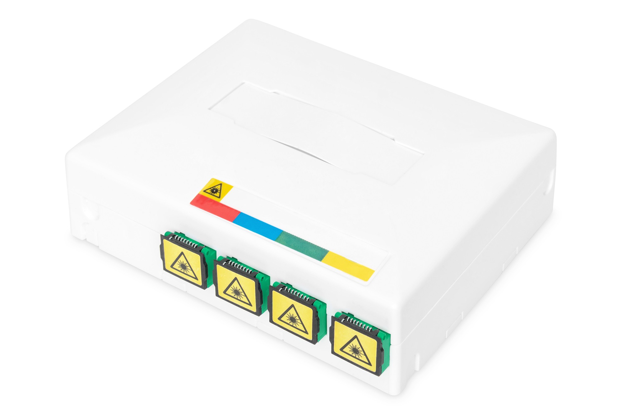 DN-931094  Carcasa FTTH, con 4 adaptadores 4 SC (APC) SX Montaje en la pared y en raíl DIN