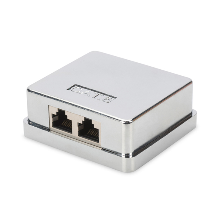 DN-93711  Roseta montaje en superficie Cat.6, 2 x RJ45 FTP, color Plateado DIGITUS