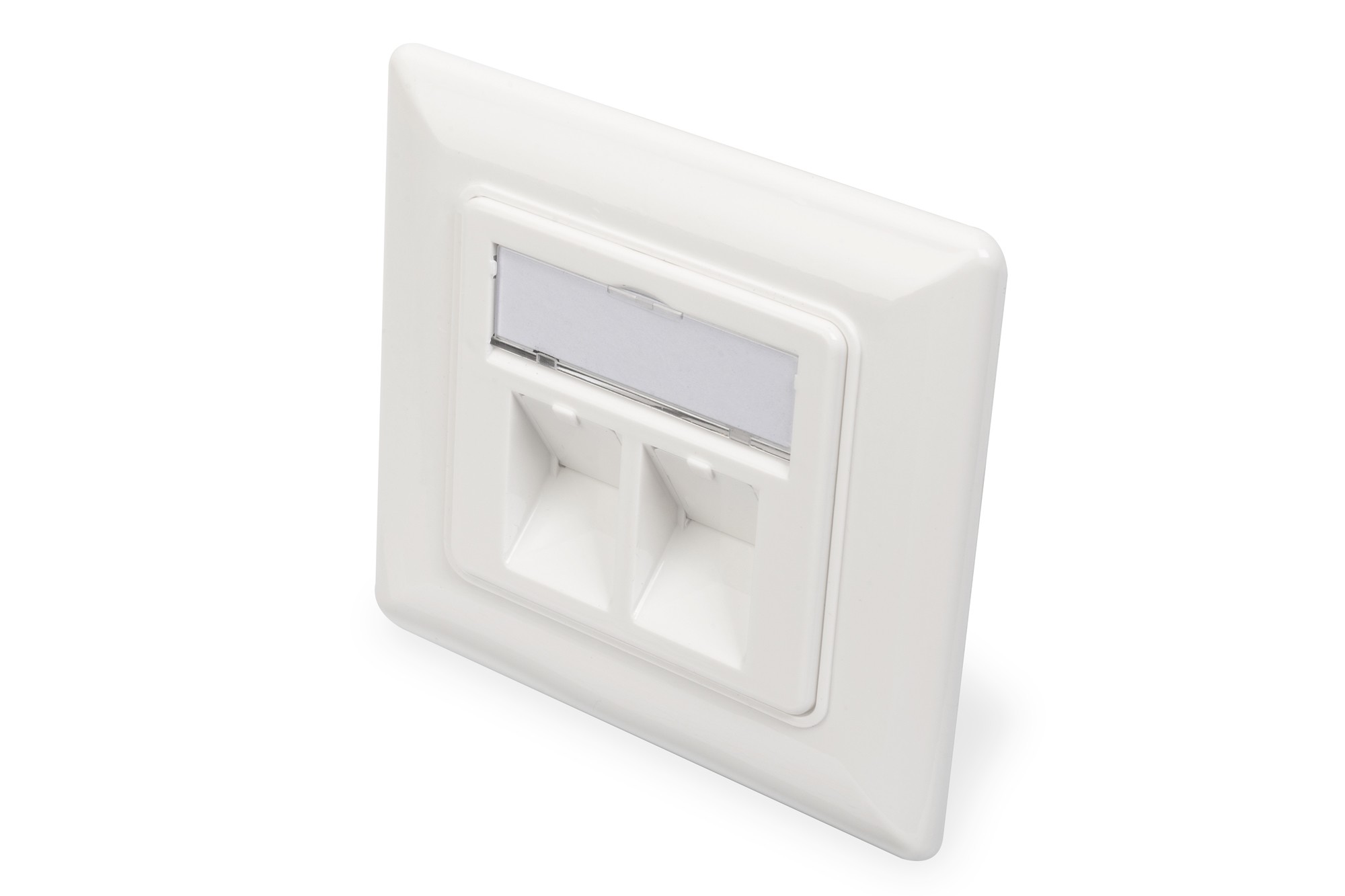 DN-93801-1  Toma de 2x RJ45 módulos Keystone, marco de 80 x 80 mm y placa central de 50 x 50 mm  Blanco RAL9003