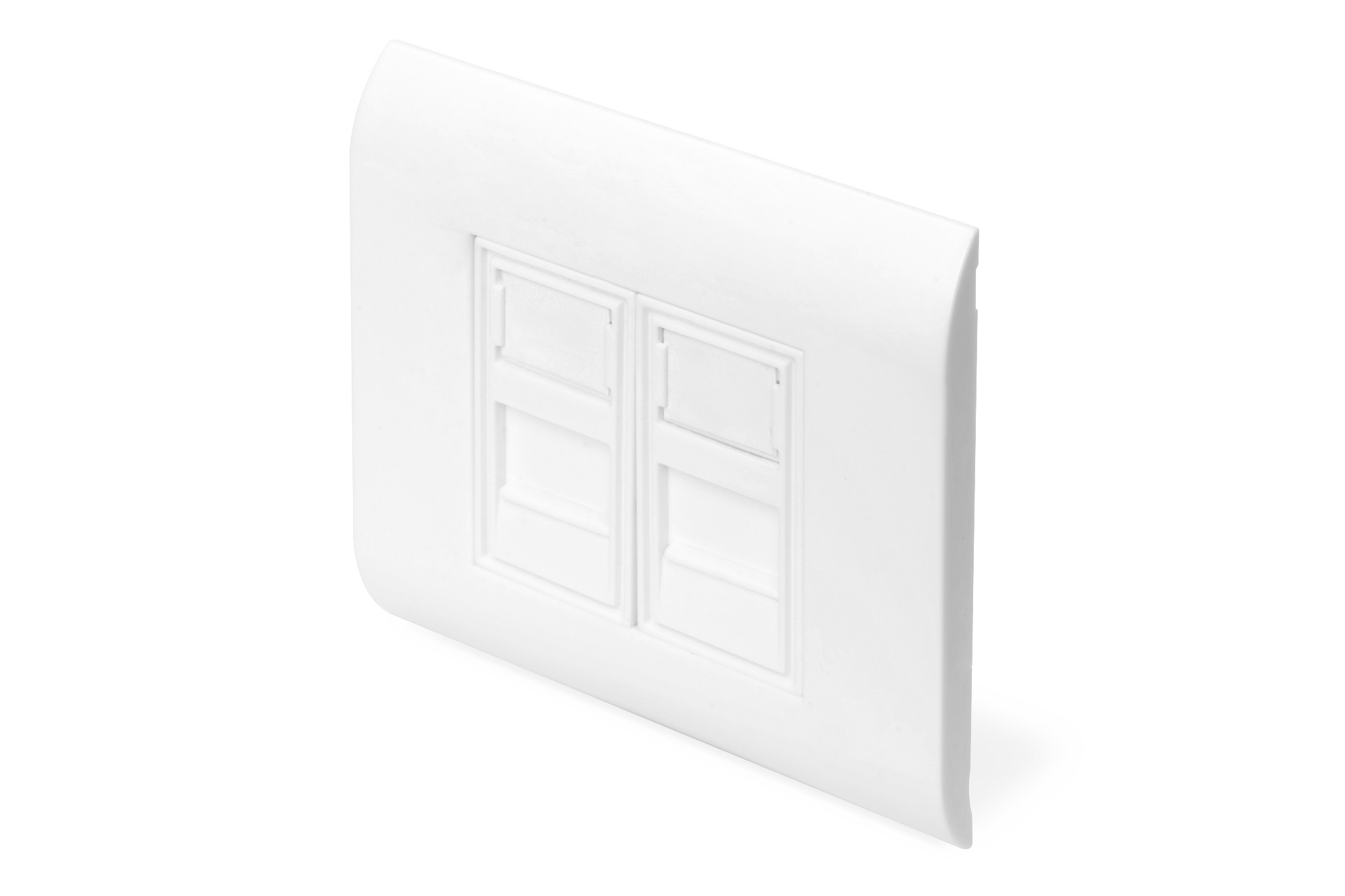 DN-93802  Panel frontal para tomas Keystone, 2x RJ45, cubierta antipolvo 80x80 mm + 2x inserto modular de 22,5 mm, RAL 9003