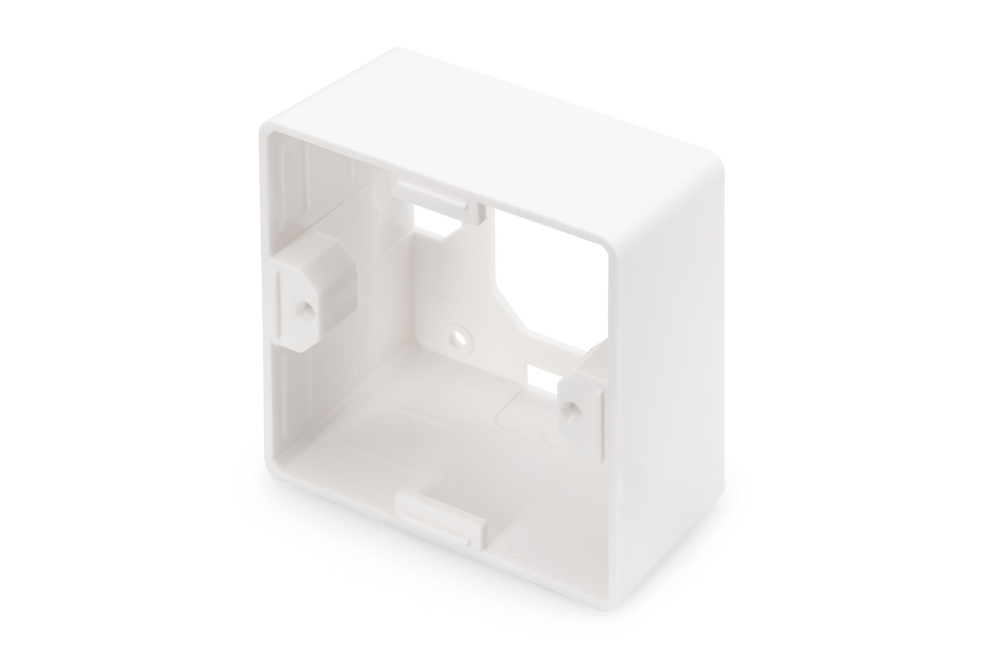 DN-93803  Caja de superficie para paneles frontales 80x80x42 mm, color blanco puro, diseño alemán