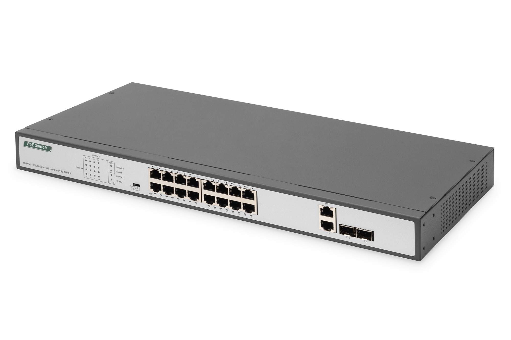 DN-95342-1  Switch 16 Fast Ethernet POE + 2 Uplink Combo SFP/RJ45 Digitus 19"