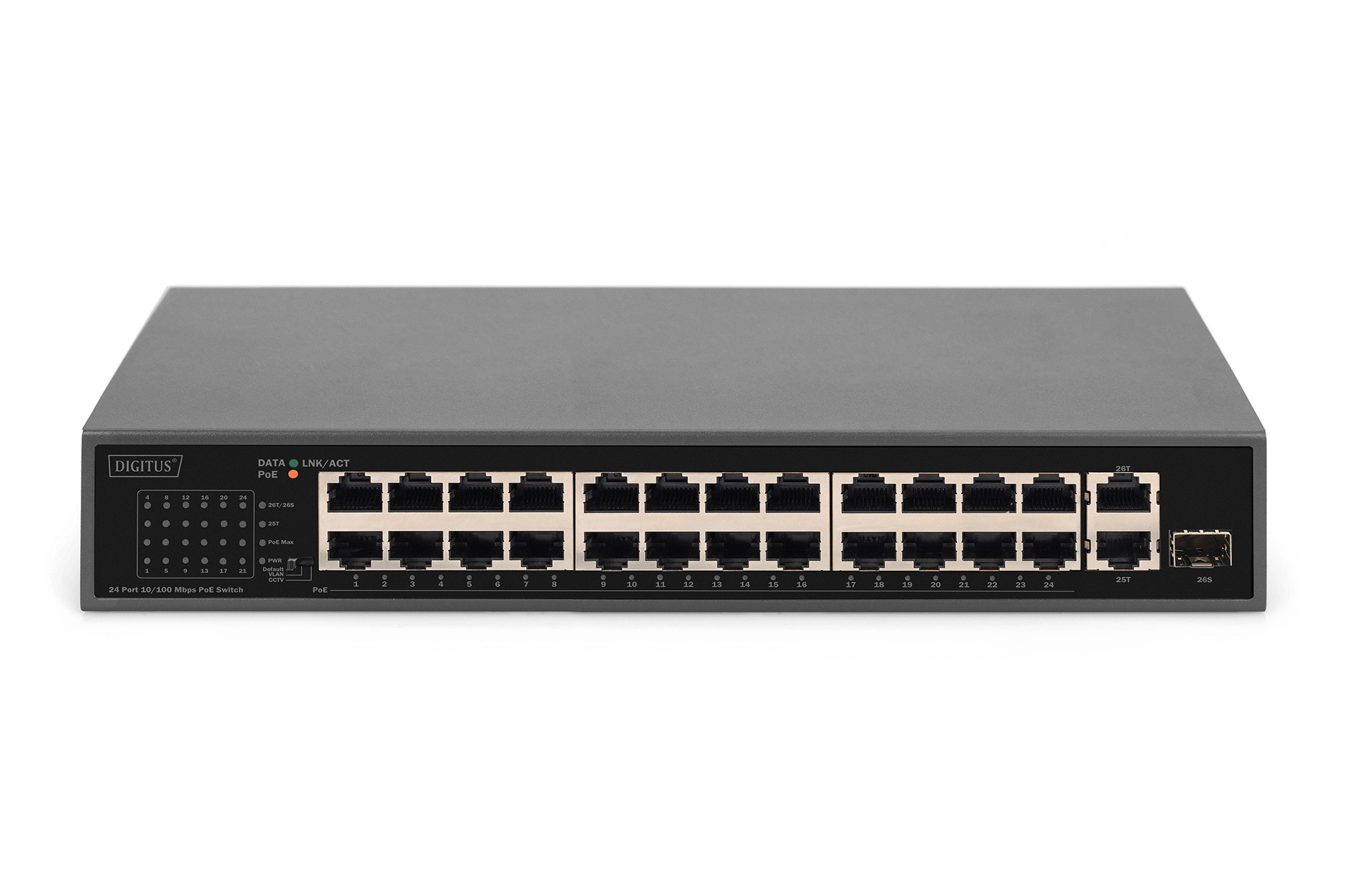 DN-95356  Switch 24 Fast ethernet RJ45 POE+ 2 Uplink Ports (SFP / RJ45) 19"