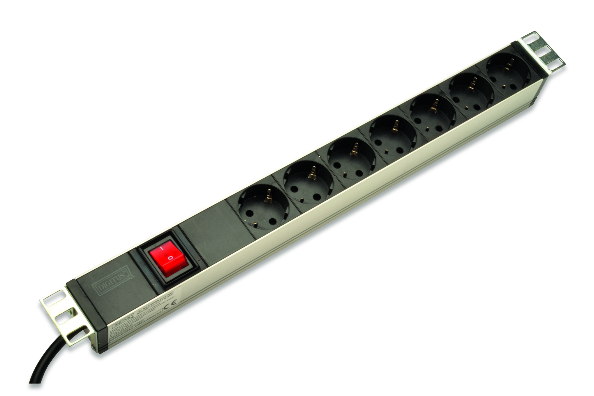 DN-95402  Regleta Aluminio Rack 19"  7 Schuko, Entrada Schuko CEE 7/7 16A 2m 1U Con Interruptor DIGITUS