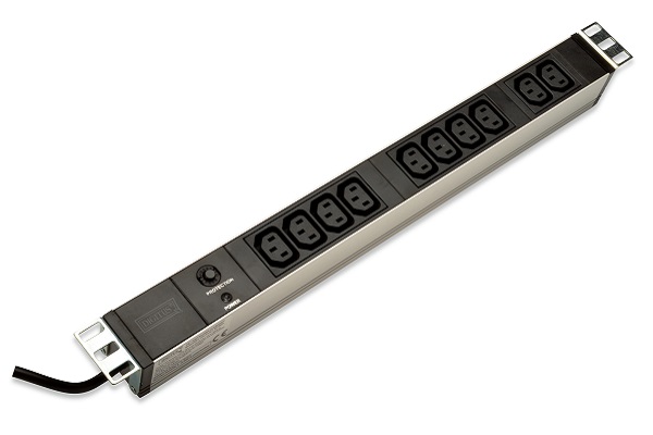 DN-95404  Regleta Aluminio Rack 19" 10xC-13,  Entrada C14 2 metros 10A 1U DIGITUS