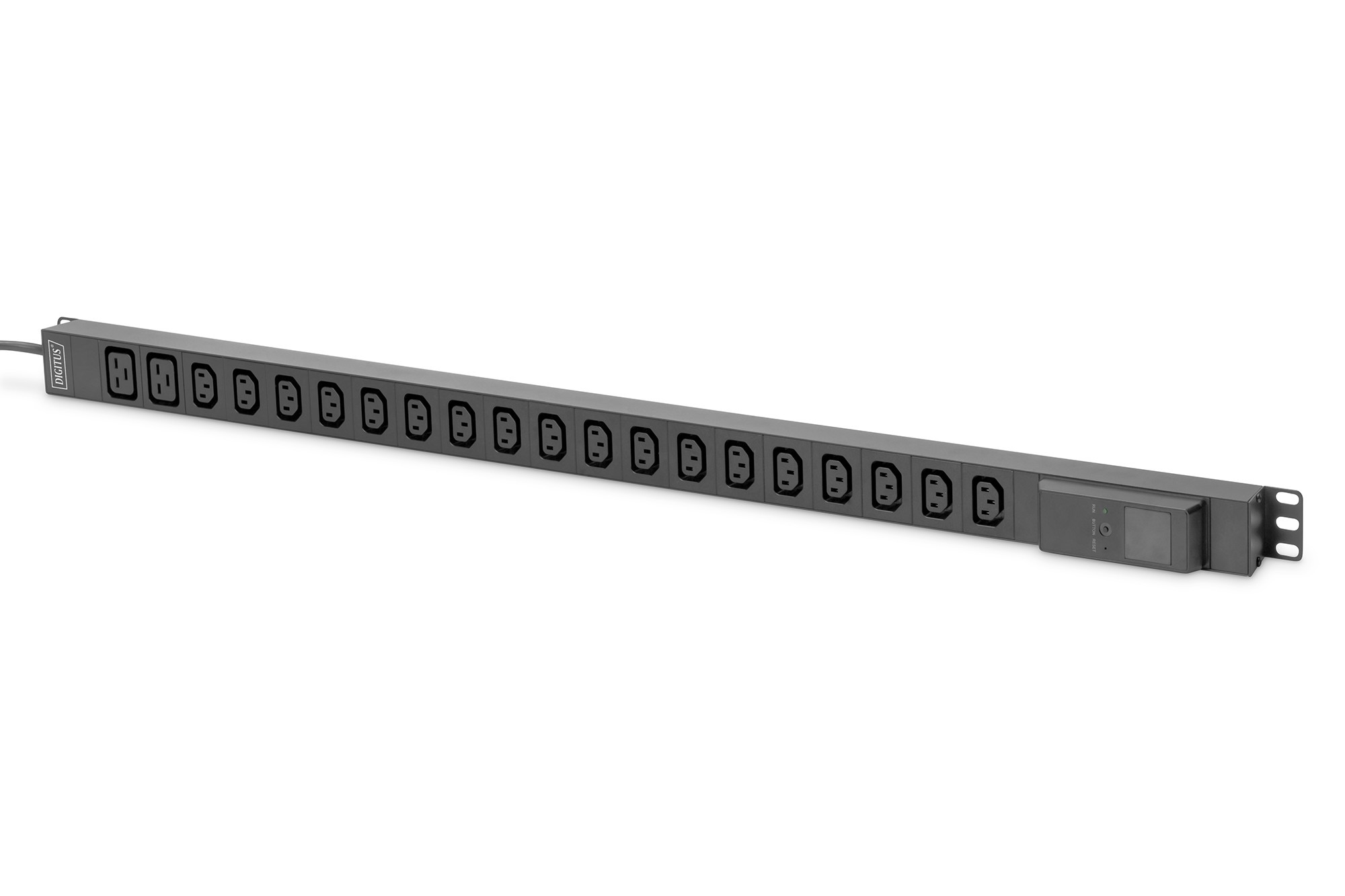 DN-95622  PDU con vigilancia local, vertical, 250 V, 18 C13, 2 C19 Amperímetro 16 A, conector 16 A DIN 49441, 3 m de cable