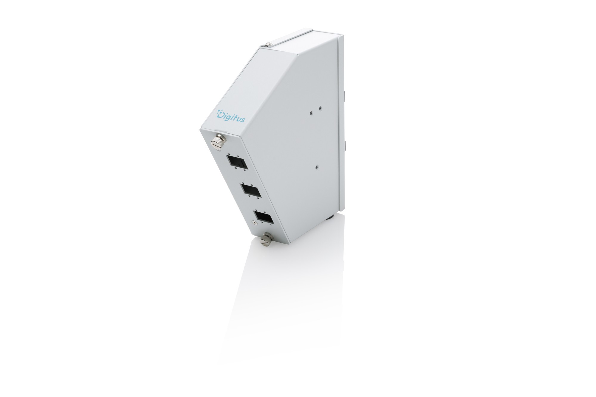 DN-96894  Distribuidor de empalmes de fibra &oacute;ptica para carril DIN, acodado, 6 SC SX/LC DX, gris