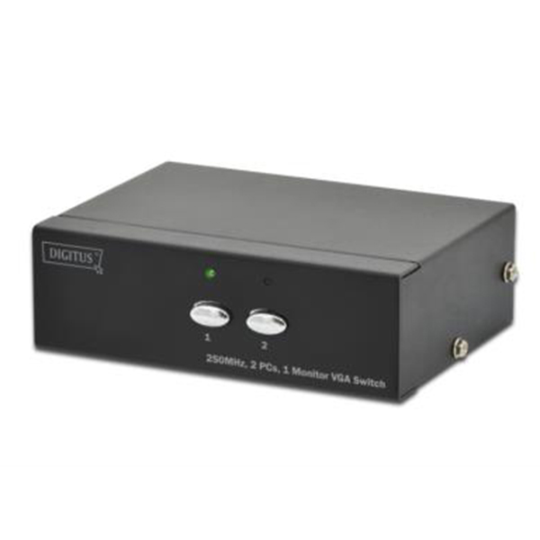 DS-44100-1  Conmutador VGA, 2 entradas, 1 salida 250MHz, incl. fuente de alimentación, DC9V, 300mA, 1080p