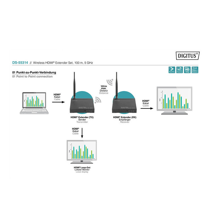 DS-55315  Unidad receptora para set DS-55314 HDMI