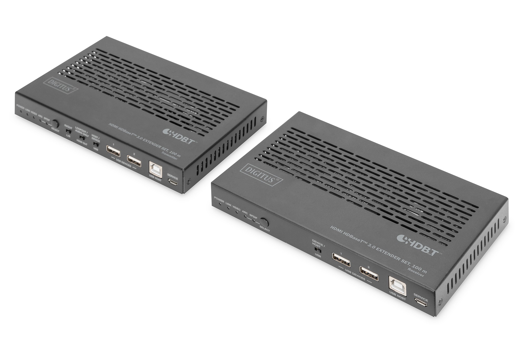 DS-55523  Extensor KVM HDBaseT 3.0, 100 m USB 2.0, PoC, RS232, IR, eARC/ARC, negro
