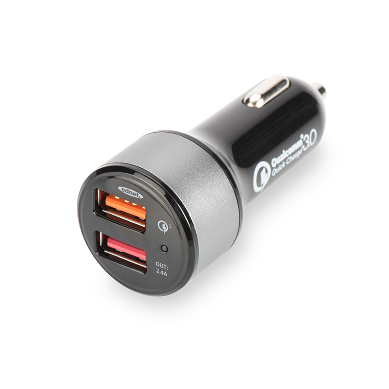 ED-84103  Cargador 2 puertos USB, 15W USB-A QC3.0 Toma Mechero Negro Blister EDNET