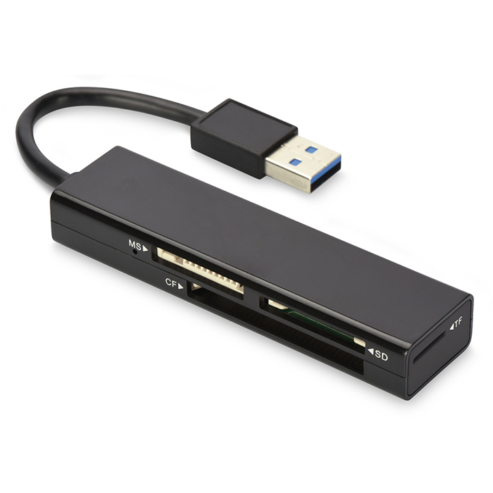 ED-85240  Lector de tarjeta con 7cm de cable MS,SD,T-flash,CF formats USB 3.0  Negro EDNET