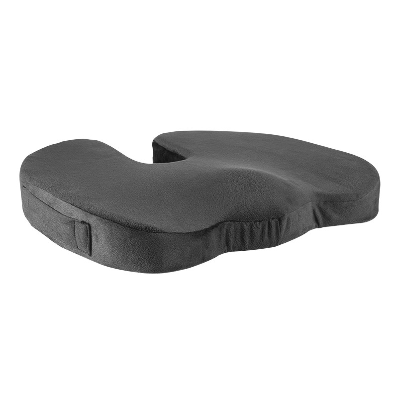EO0089  Coj&iacute;n ortop&eacute;dico para asiento con espuma viscoel&aacute;stica y asa, color negro.